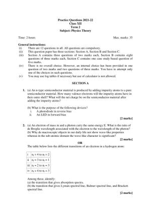 CBSE Class 12 Physics Term 2 Practice Questions 2021-22
