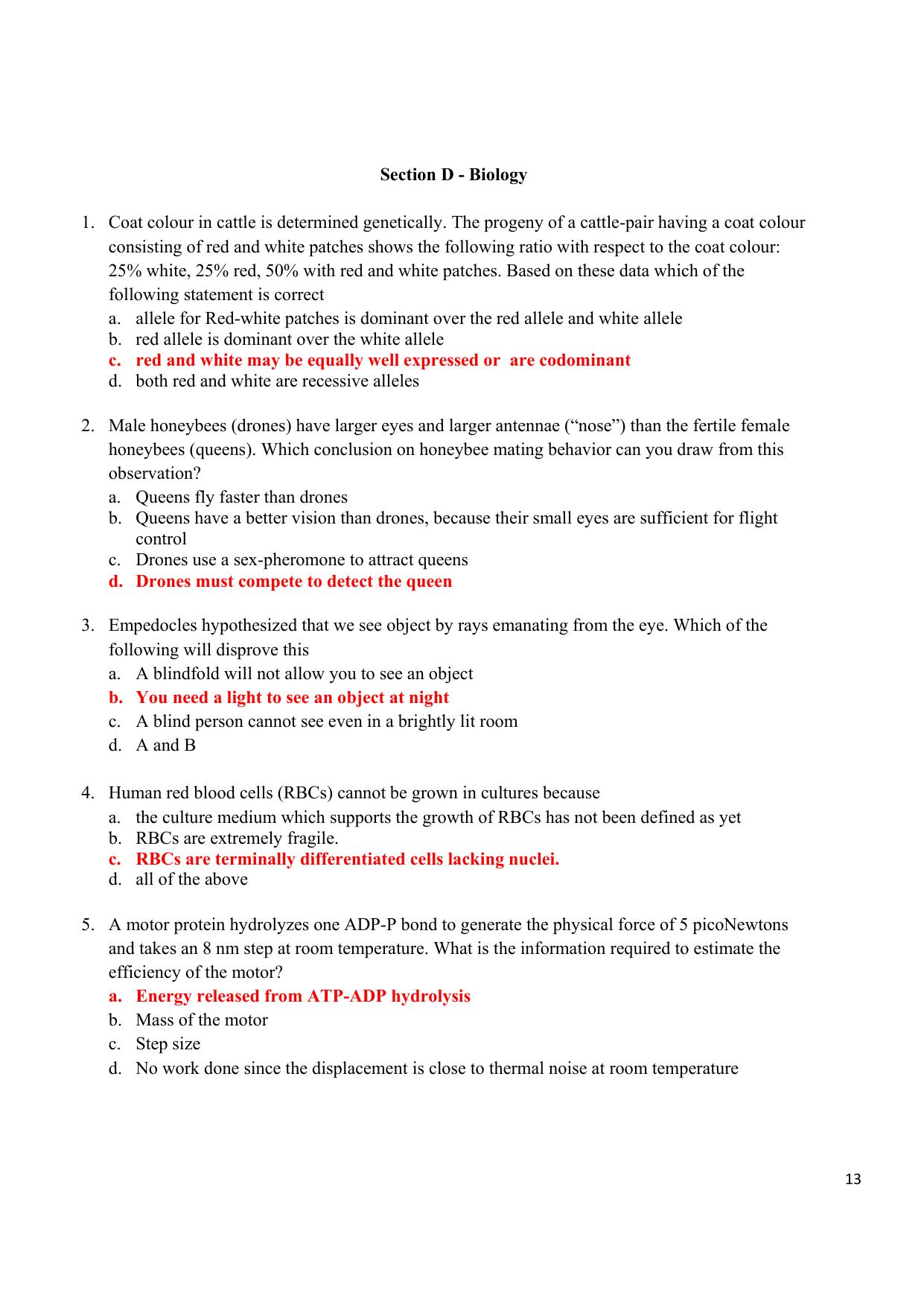 JGEEBILS Biology Question Paper 2013 - Page 13