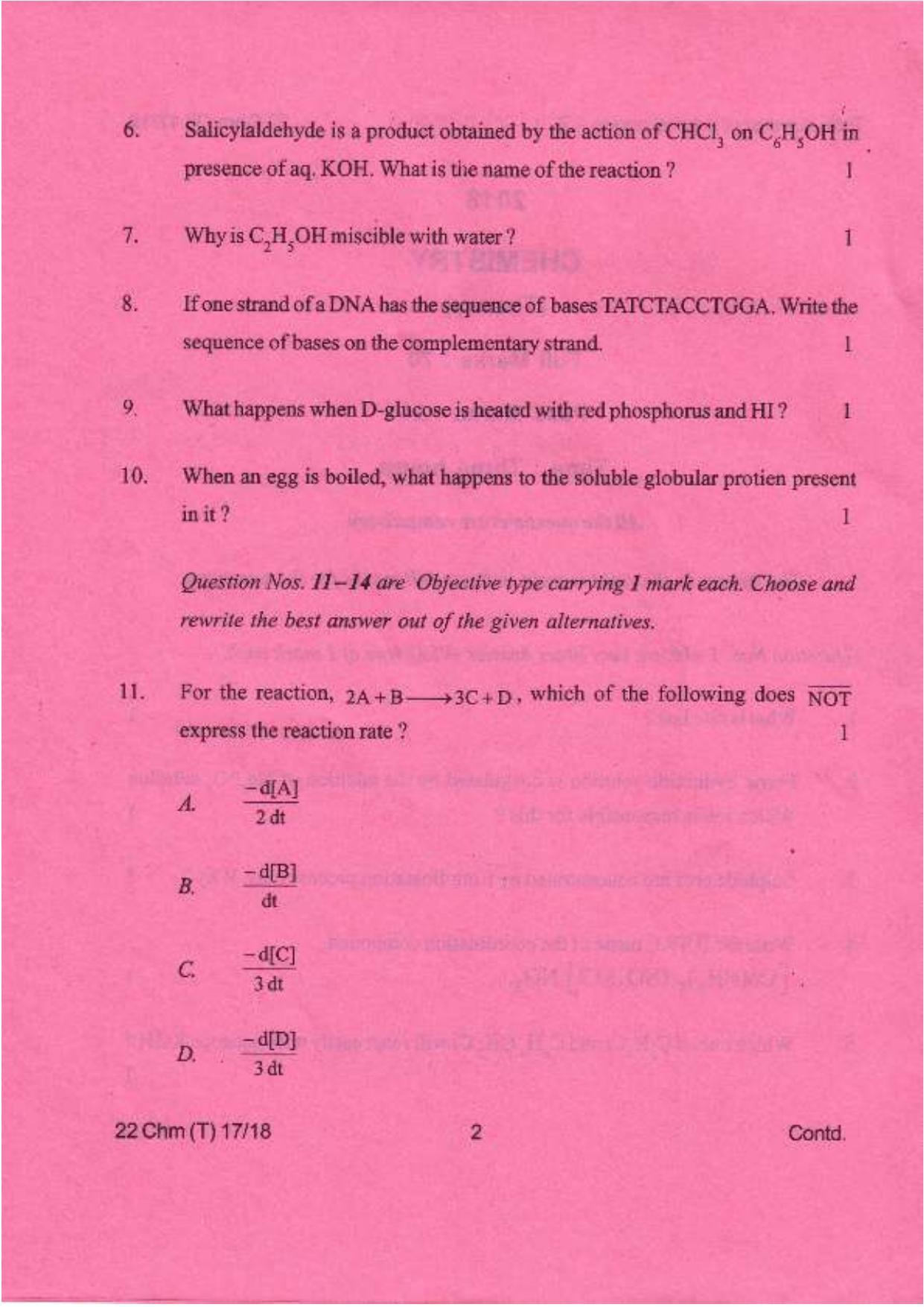 COHSEM Class 12 Chemistry 2018 Question Papers - Page 2