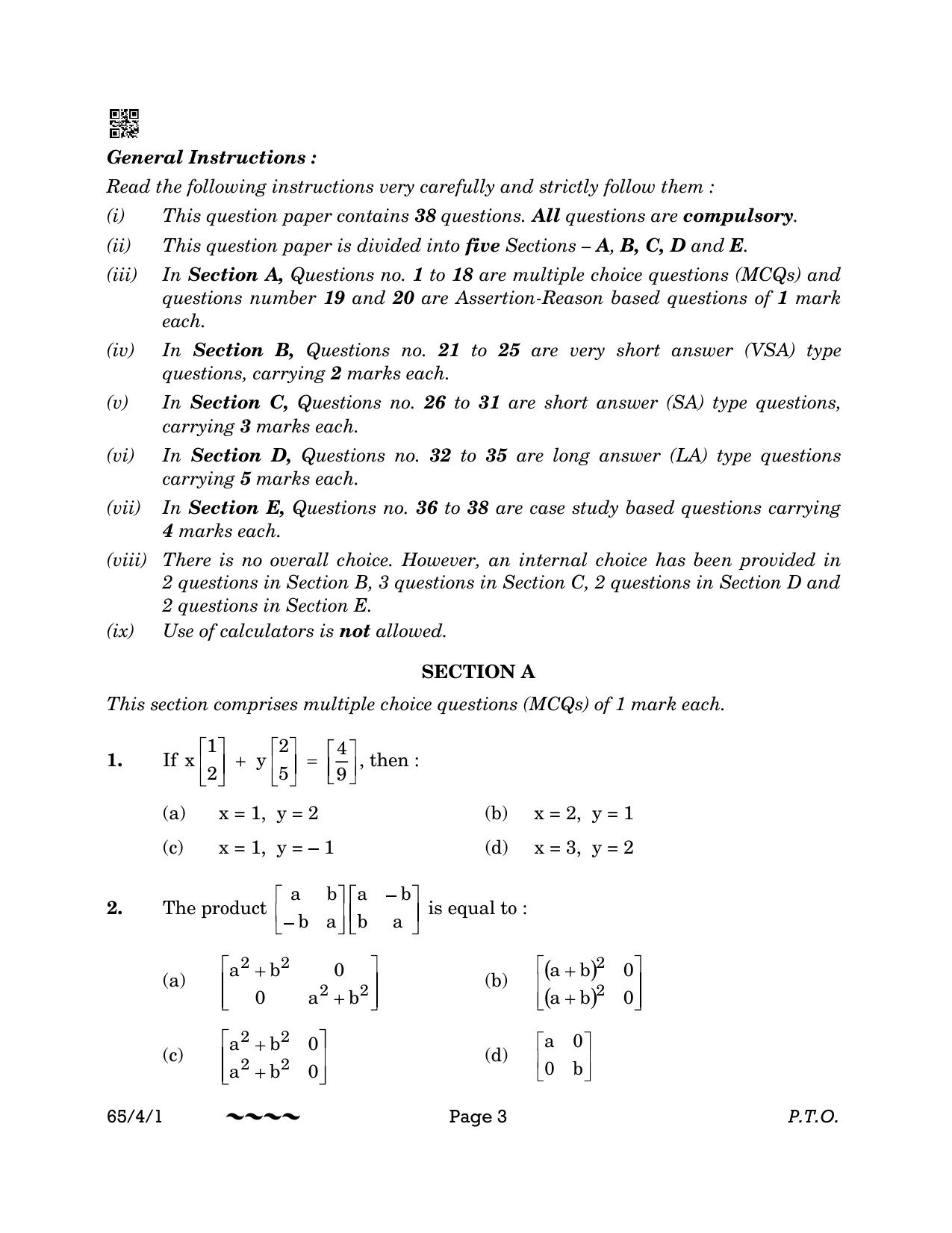 CBSE Class 12 65-4-1 MATHEMATICS 2023 Question Paper - Page 3