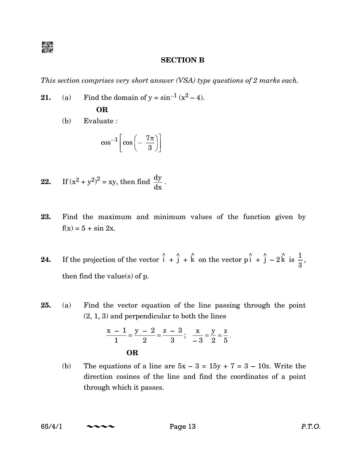 CBSE Class 12 65-4-1 MATHEMATICS 2023 Question Paper - Page 13