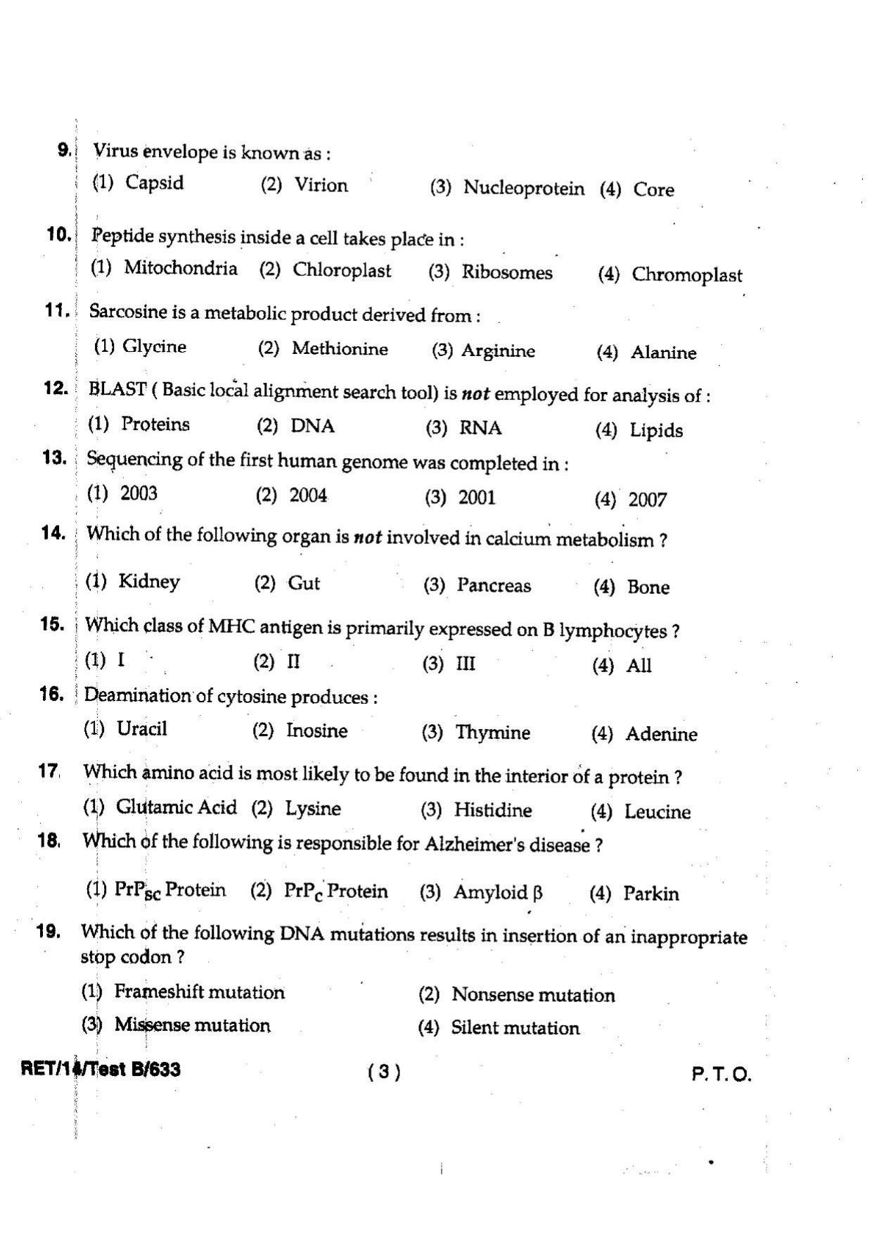 BHU RET Biochemistry 2014 Question Paper - Page 5