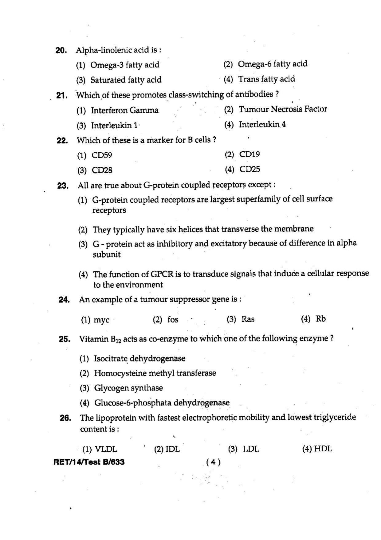 BHU RET Biochemistry 2014 Question Paper - Page 6