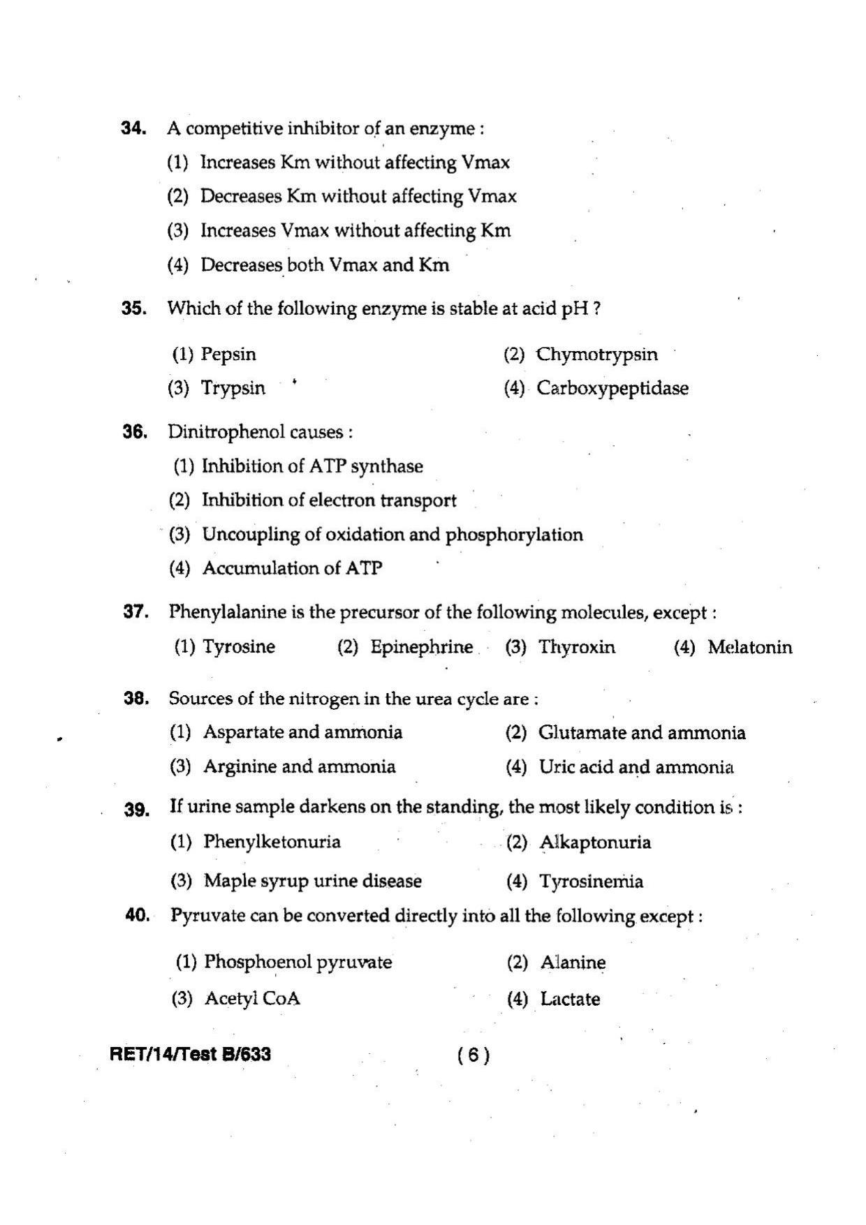 BHU RET Biochemistry 2014 Question Paper - Page 8