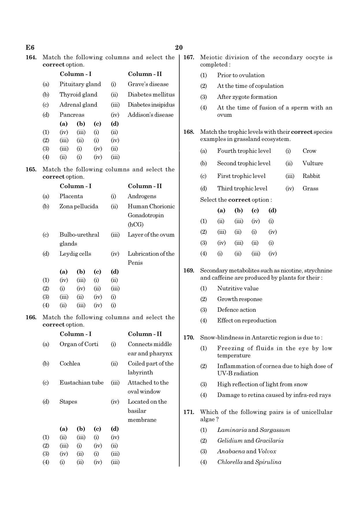 NEET E6 2020 Question Paper - Page 20