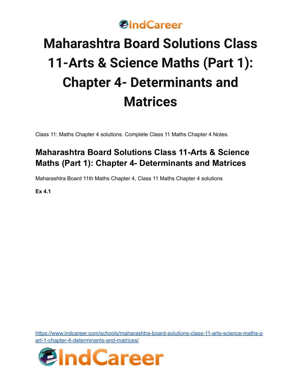 Maharashtra Board Solutions Class 11-Arts & Science Maths (Part 1): Chapter 4- Determinants and Matrices - Page 2
