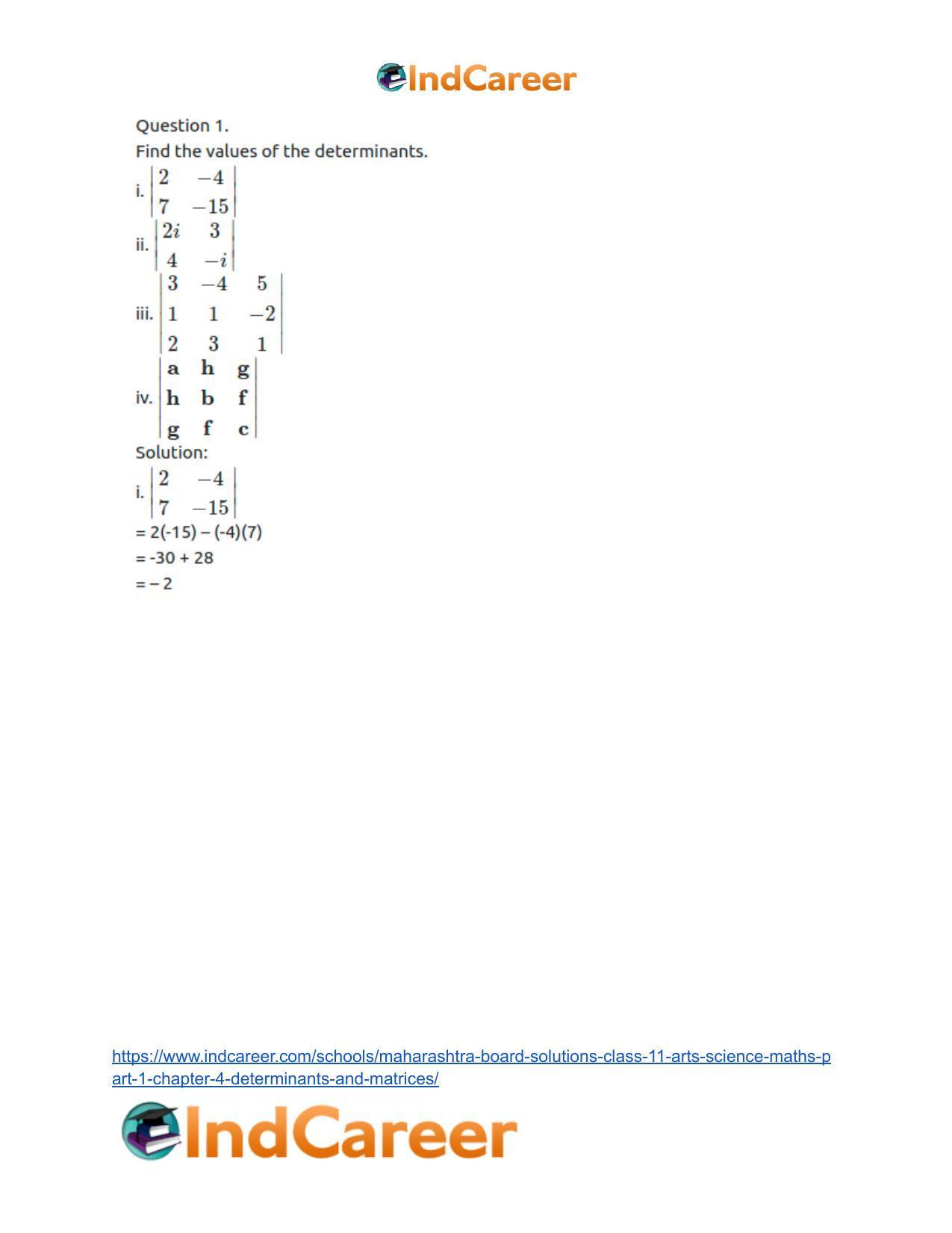 Maharashtra Board Solutions Class 11-Arts & Science Maths (Part 1): Chapter 4- Determinants and Matrices - Page 3