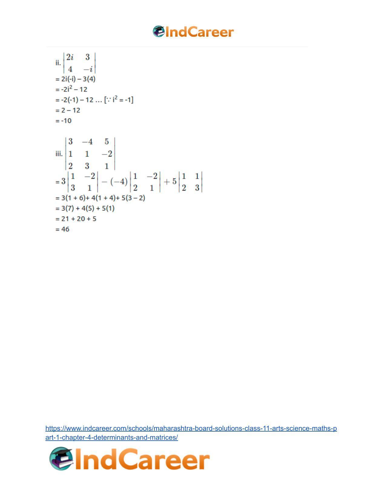 Maharashtra Board Solutions Class 11-Arts & Science Maths (Part 1): Chapter 4- Determinants and Matrices - Page 4