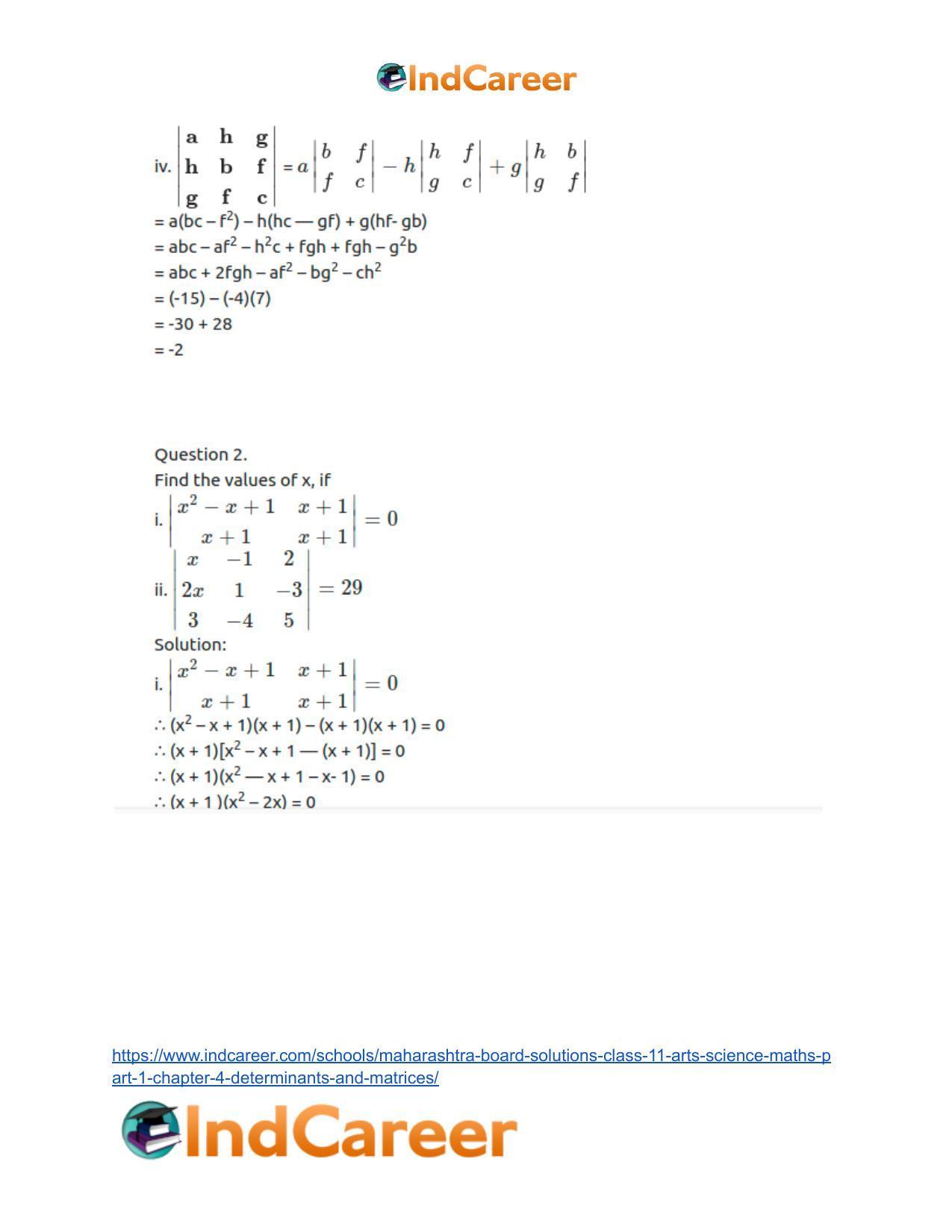 Maharashtra Board Solutions Class 11-Arts & Science Maths (Part 1): Chapter 4- Determinants and Matrices - Page 5