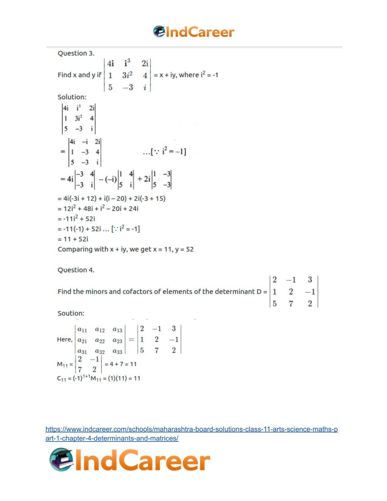 Maharashtra Board Solutions Class 11-Arts & Science Maths (Part 1): Chapter 4- Determinants and Matrices - Page 7