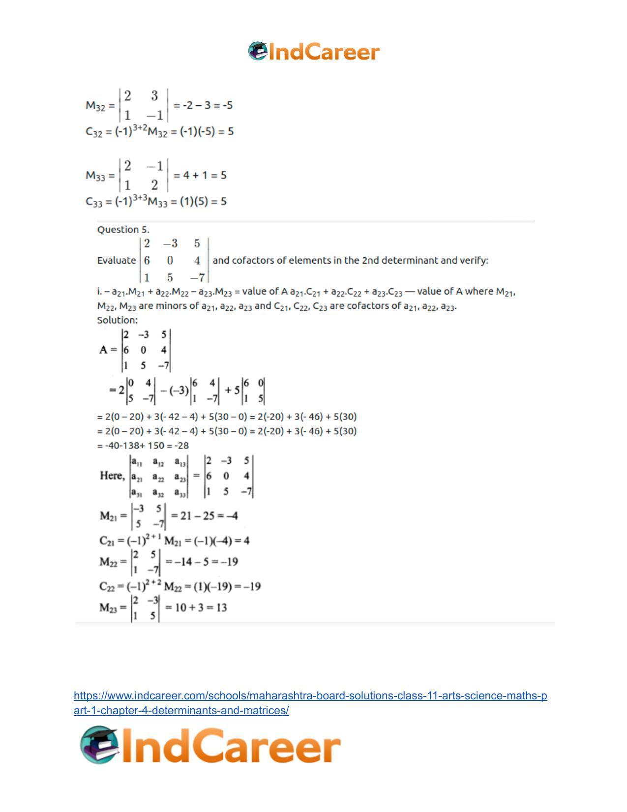 Maharashtra Board Solutions Class 11-Arts & Science Maths (Part 1): Chapter 4- Determinants and Matrices - Page 9