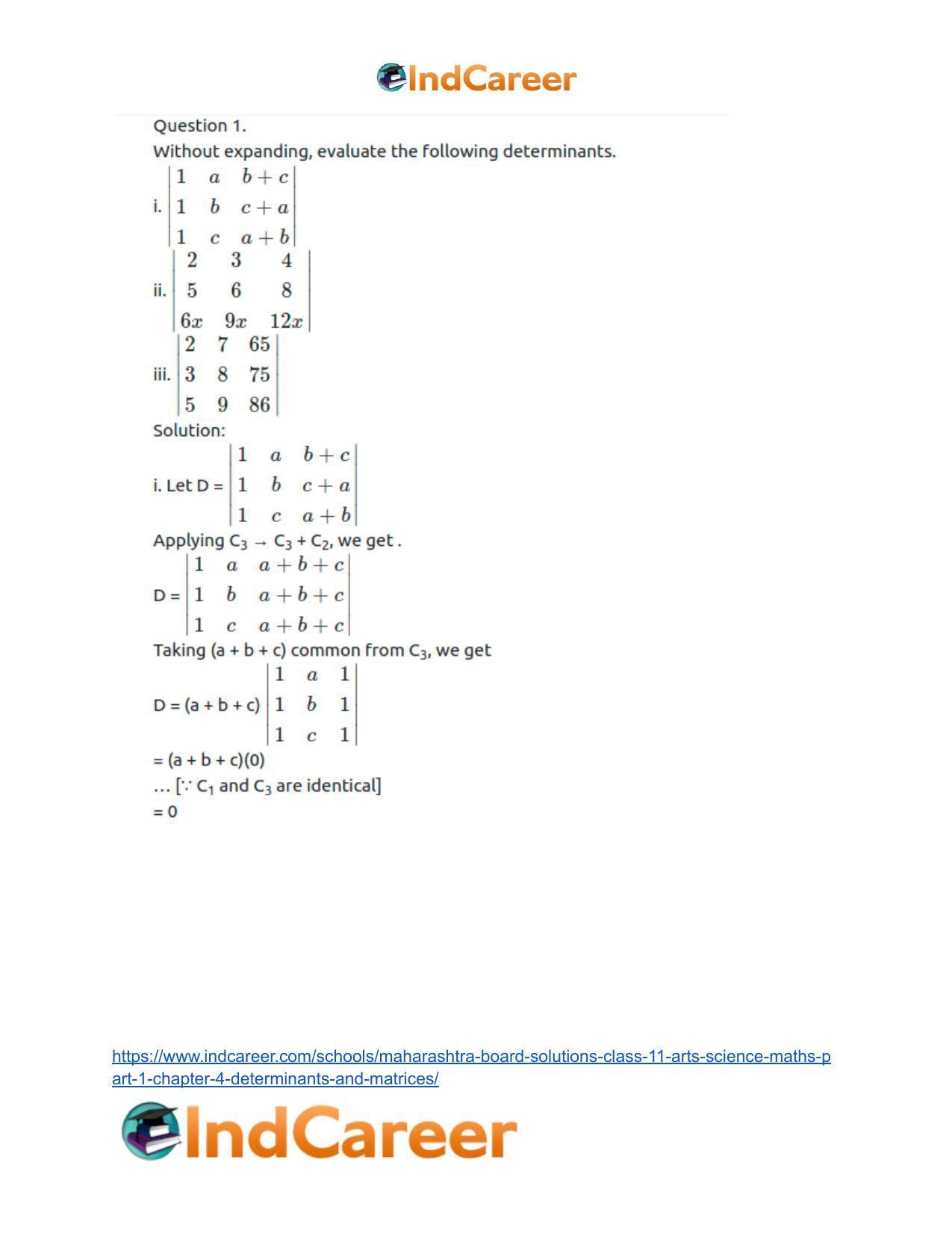 Maharashtra Board Solutions Class 11-Arts & Science Maths (Part 1): Chapter 4- Determinants and Matrices - Page 11
