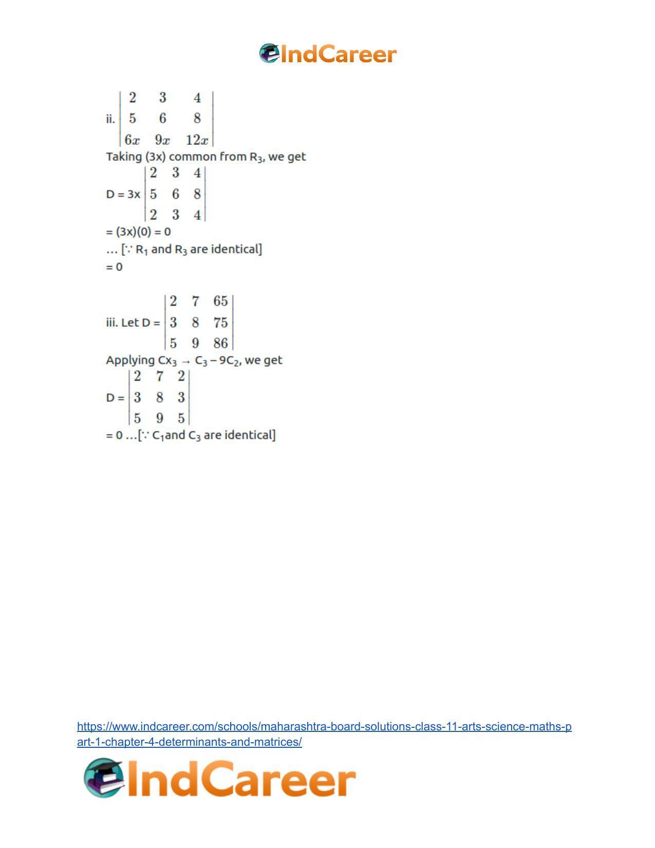 Maharashtra Board Solutions Class 11-Arts & Science Maths (Part 1): Chapter 4- Determinants and Matrices - Page 12