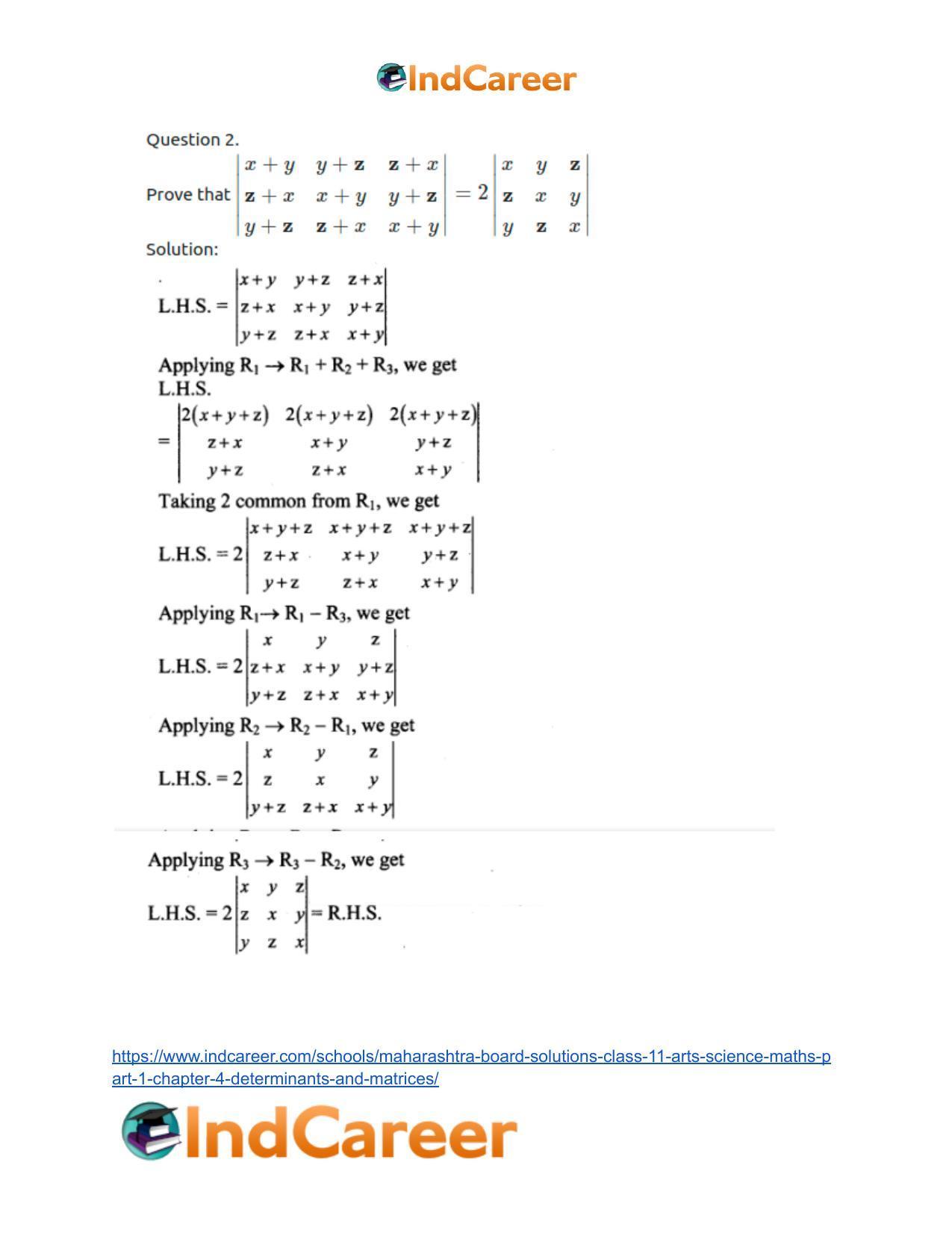 Maharashtra Board Solutions Class 11-Arts & Science Maths (Part 1): Chapter 4- Determinants and Matrices - Page 13