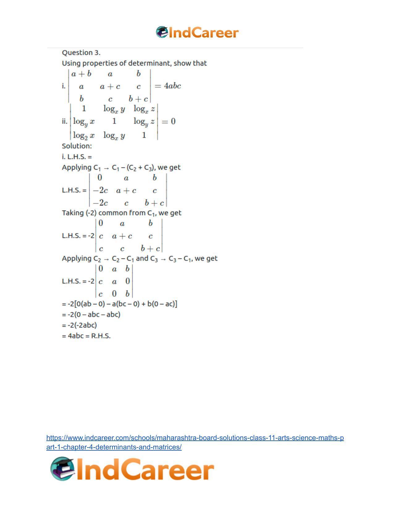 Maharashtra Board Solutions Class 11-Arts & Science Maths (Part 1): Chapter 4- Determinants and Matrices - Page 14