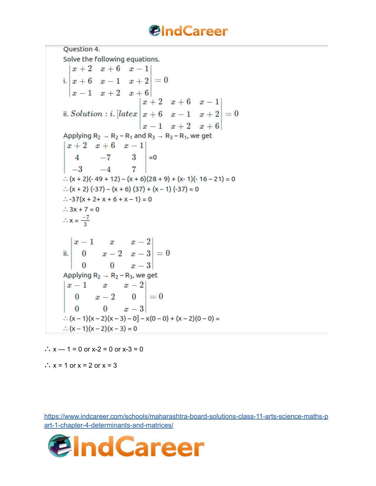 Maharashtra Board Solutions Class 11-Arts & Science Maths (Part 1): Chapter 4- Determinants and Matrices - Page 16