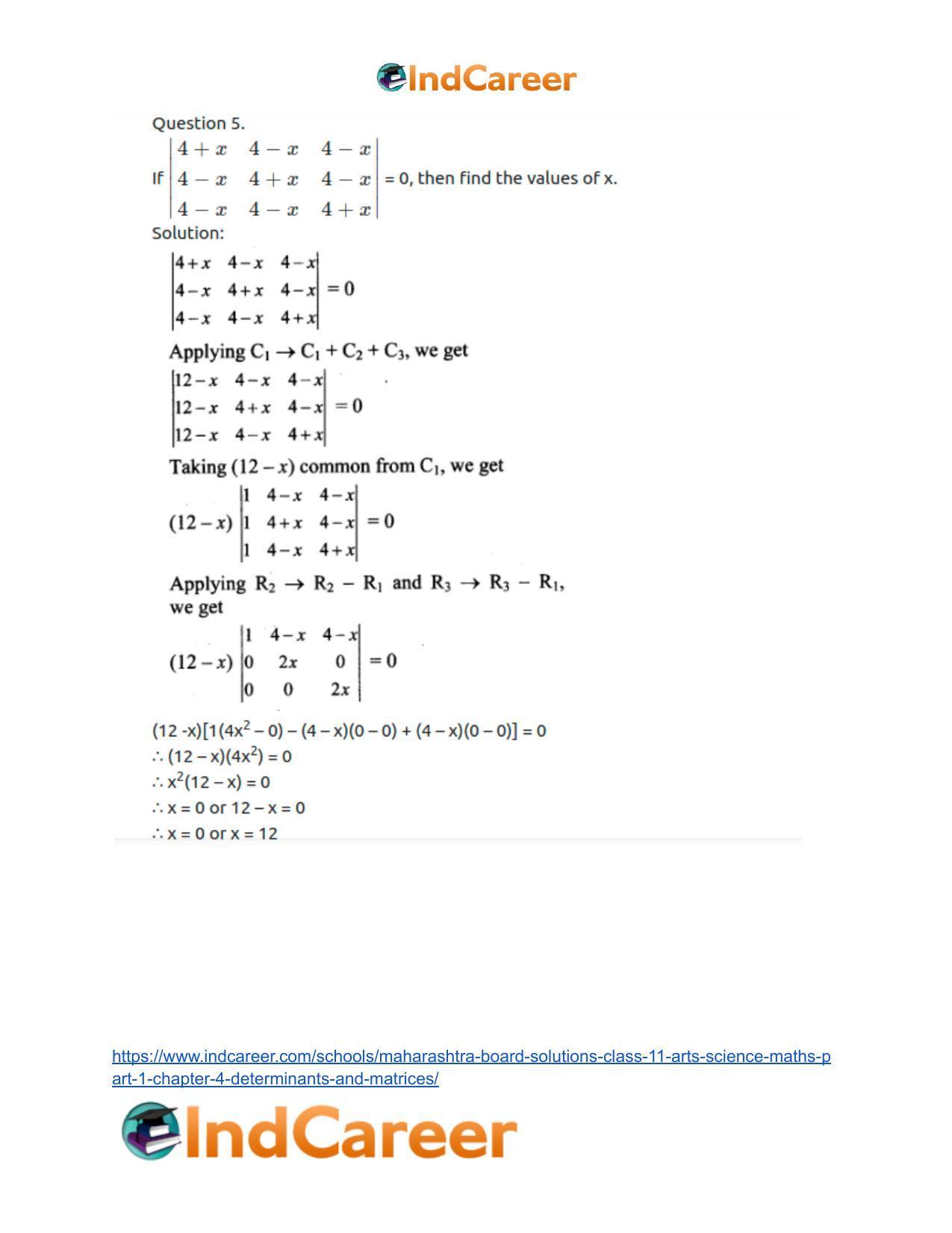 Maharashtra Board Solutions Class 11-Arts & Science Maths (Part 1): Chapter 4- Determinants and Matrices - Page 17