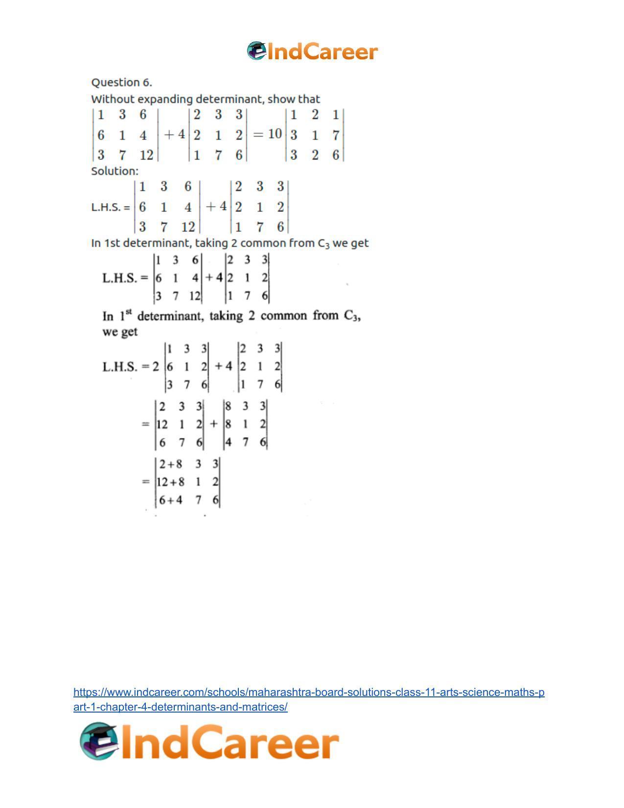 Maharashtra Board Solutions Class 11-Arts & Science Maths (Part 1): Chapter 4- Determinants and Matrices - Page 18