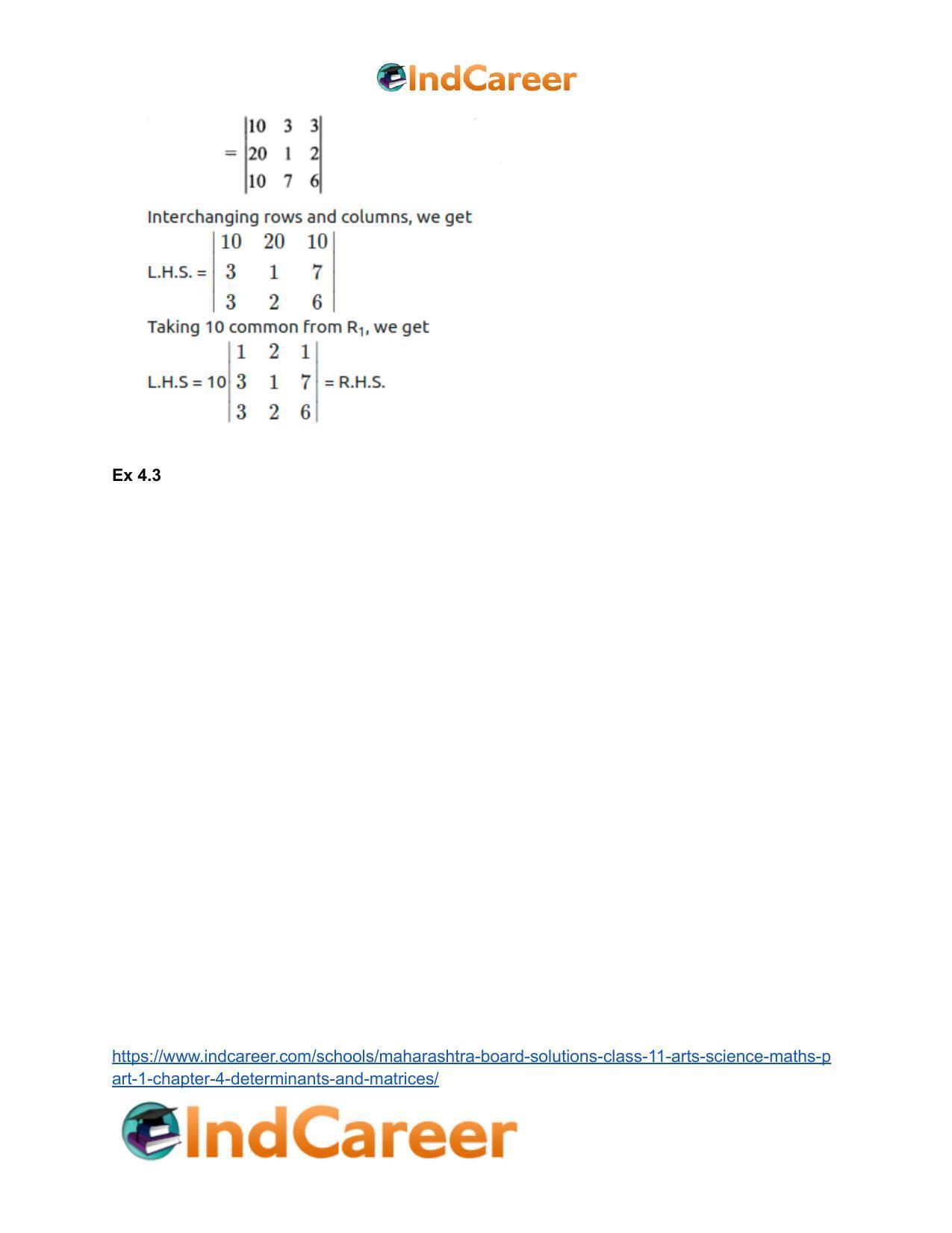 Maharashtra Board Solutions Class 11-Arts & Science Maths (Part 1): Chapter 4- Determinants and Matrices - Page 19
