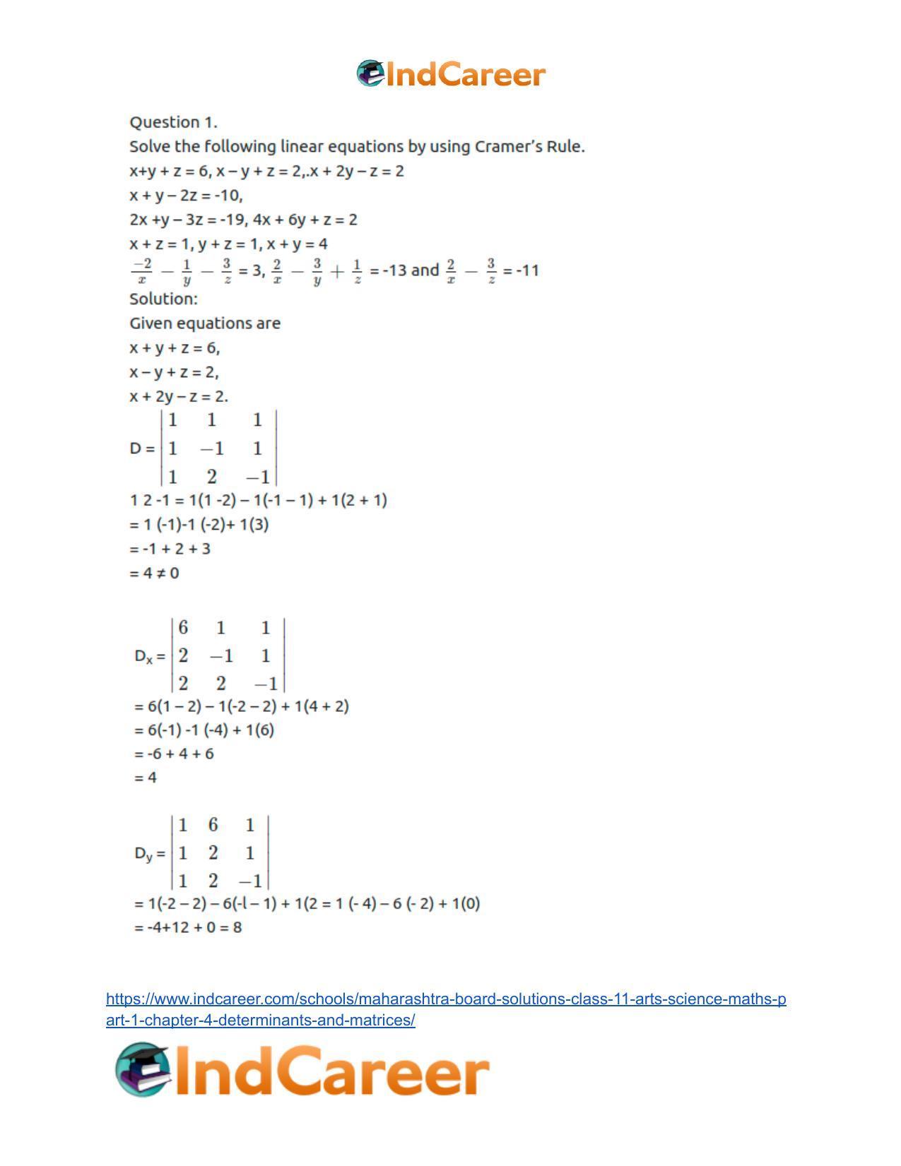 Maharashtra Board Solutions Class 11-Arts & Science Maths (Part 1): Chapter 4- Determinants and Matrices - Page 20