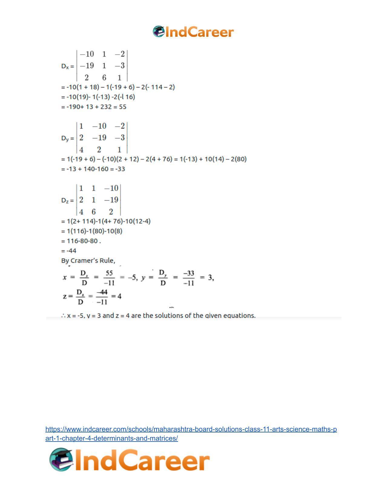 Maharashtra Board Solutions Class 11-Arts & Science Maths (Part 1): Chapter 4- Determinants and Matrices - Page 22