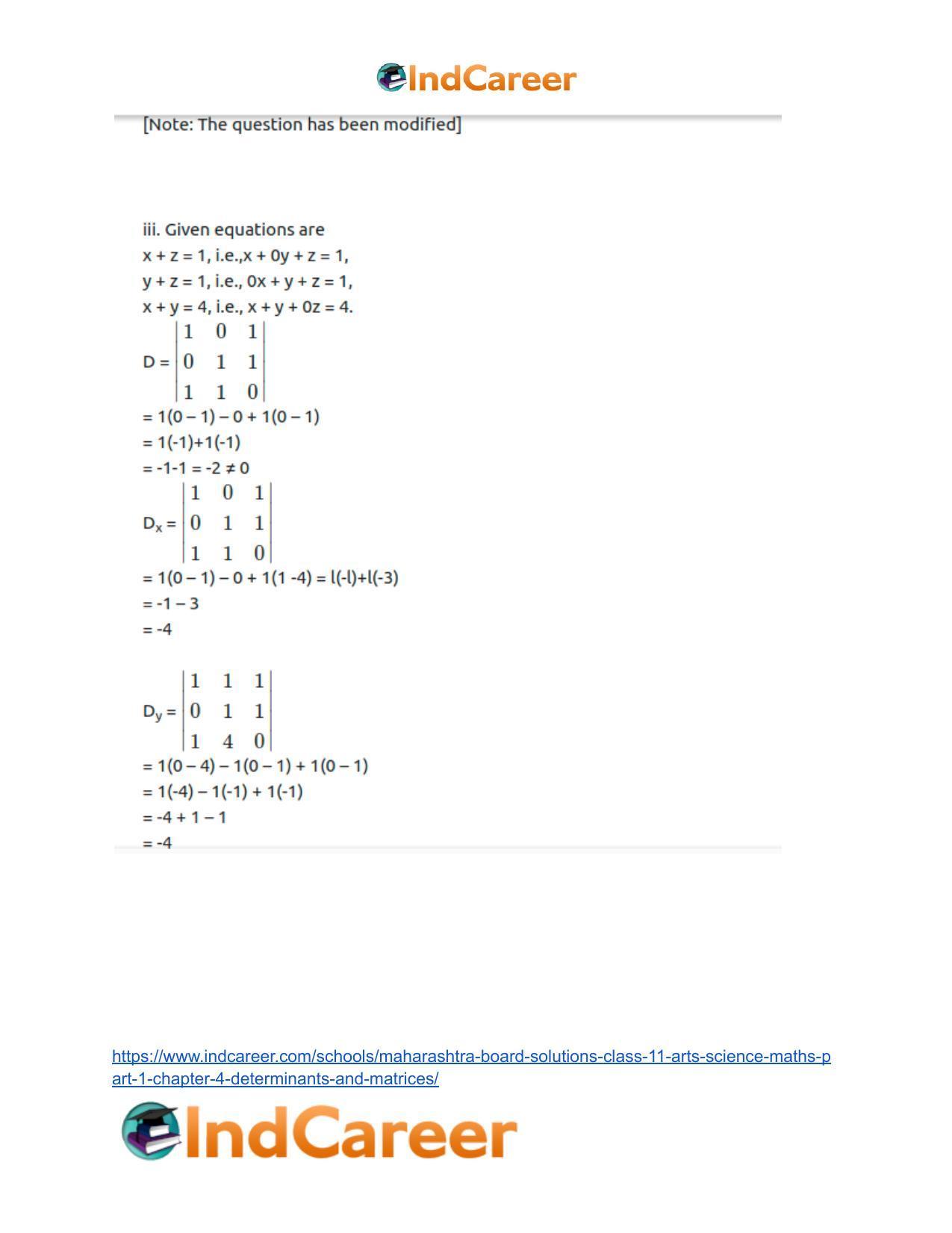 Maharashtra Board Solutions Class 11-Arts & Science Maths (Part 1): Chapter 4- Determinants and Matrices - Page 23