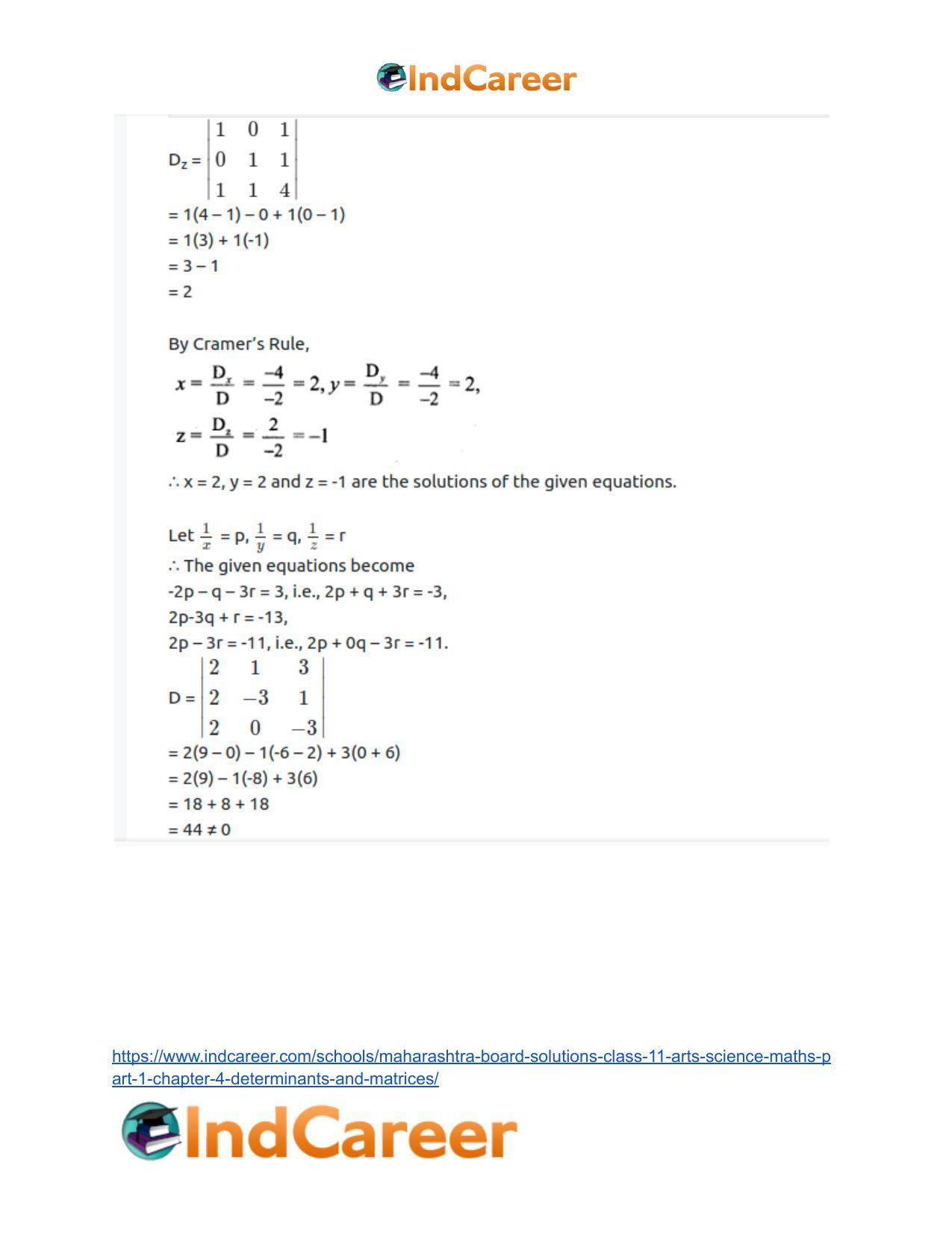 Maharashtra Board Solutions Class 11-Arts & Science Maths (Part 1): Chapter 4- Determinants and Matrices - Page 24