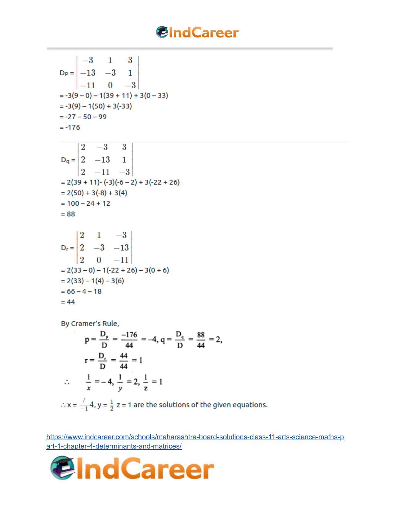 Maharashtra Board Solutions Class 11-Arts & Science Maths (Part 1): Chapter 4- Determinants and Matrices - Page 25