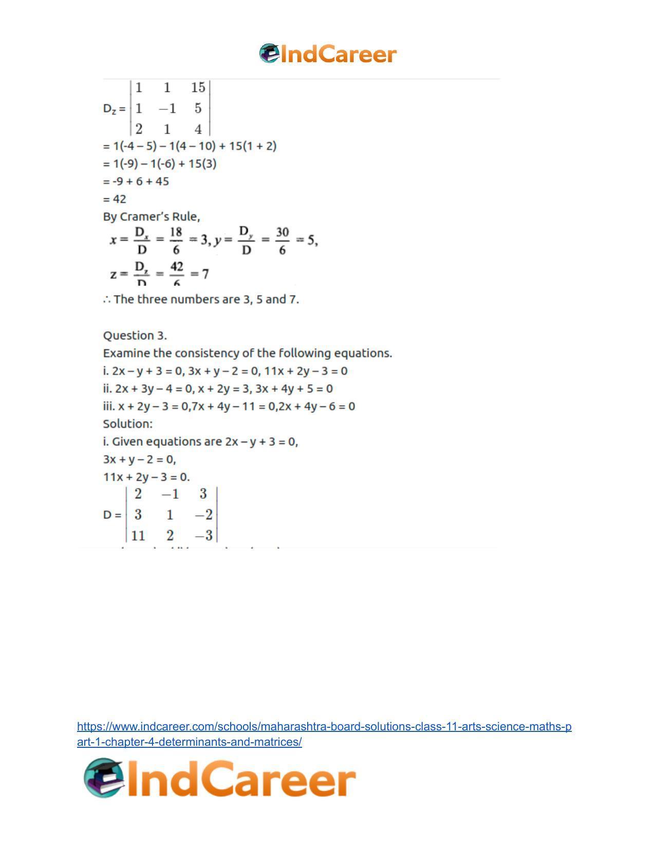 Maharashtra Board Solutions Class 11-Arts & Science Maths (Part 1): Chapter 4- Determinants and Matrices - Page 27