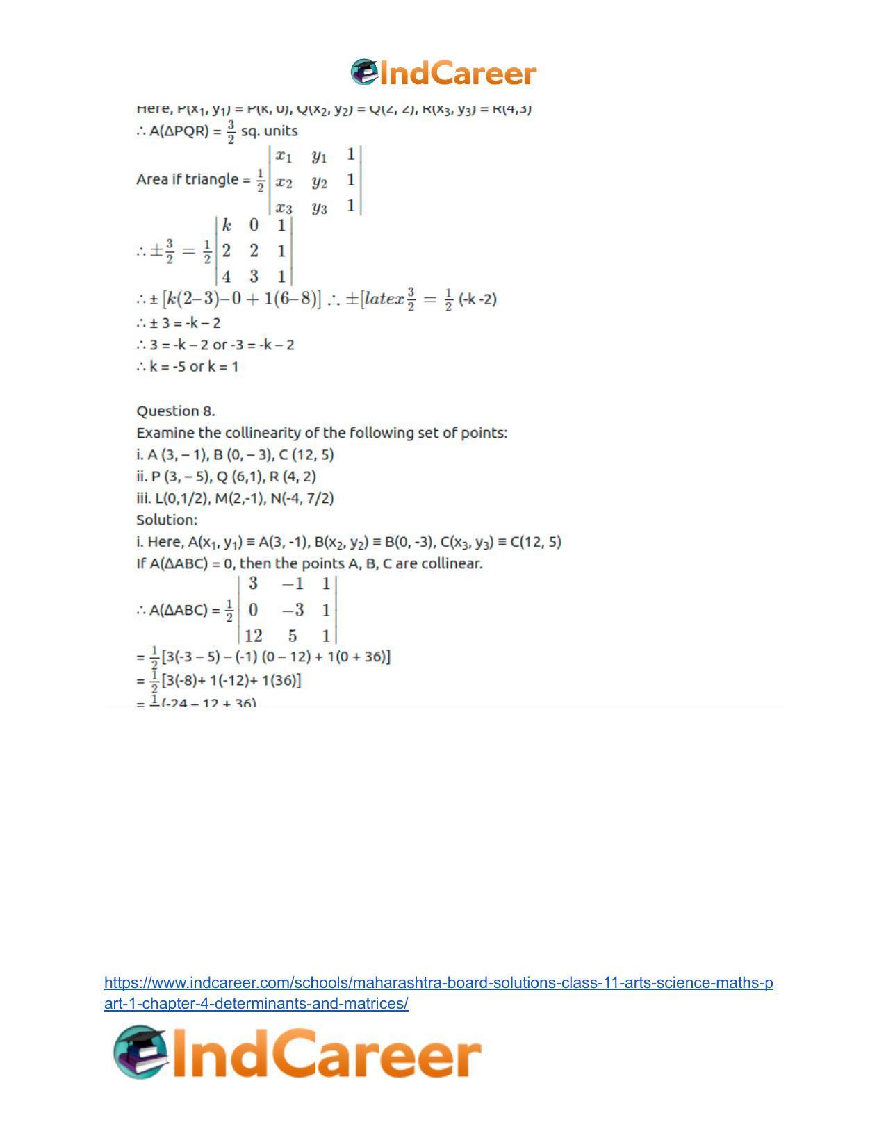 Maharashtra Board Solutions Class 11-Arts & Science Maths (Part 1): Chapter 4- Determinants and Matrices - Page 34