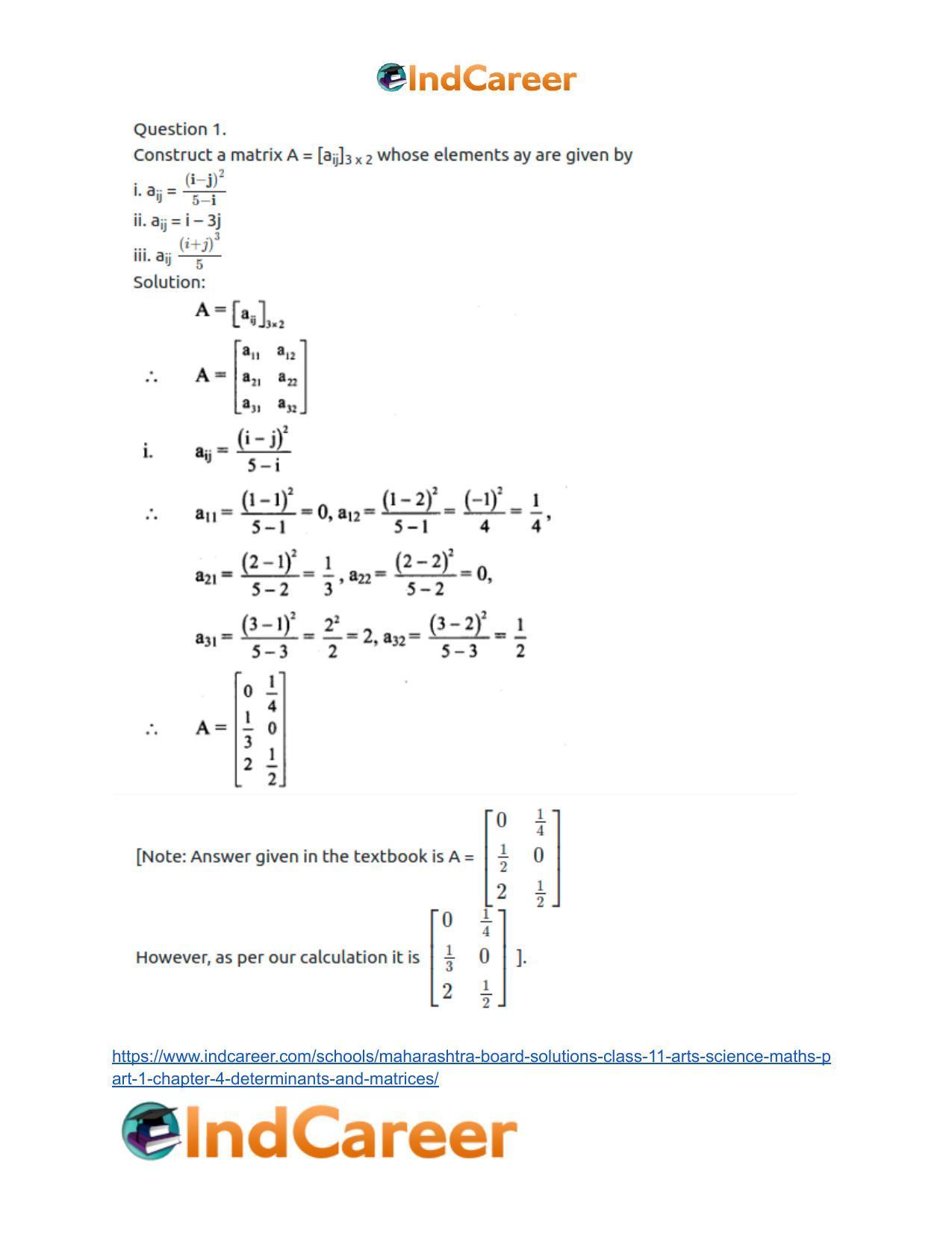 Maharashtra Board Solutions Class 11-Arts & Science Maths (Part 1): Chapter 4- Determinants and Matrices - Page 36