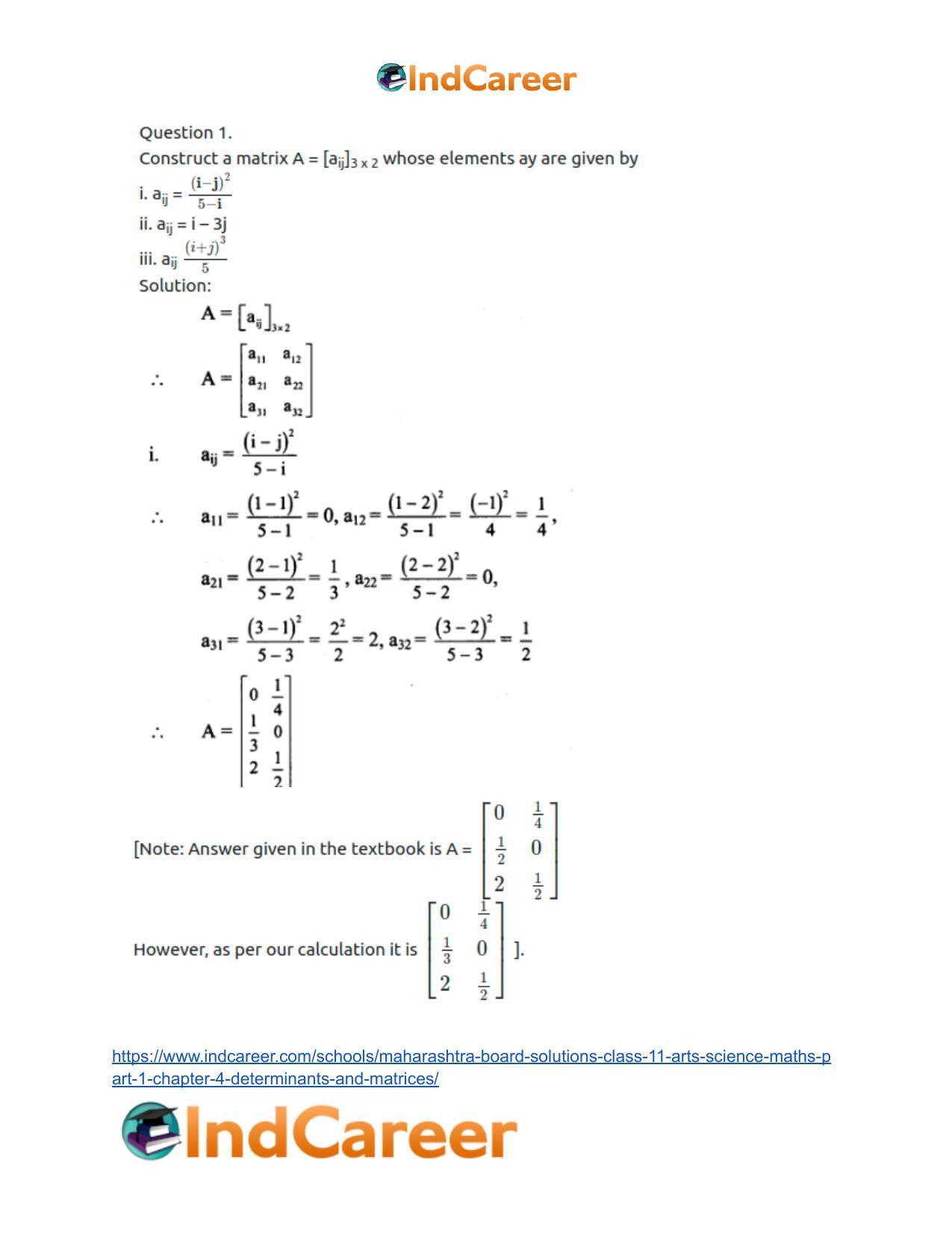 Maharashtra Board Solutions Class 11-Arts & Science Maths (Part 1): Chapter 4- Determinants and Matrices - Page 37