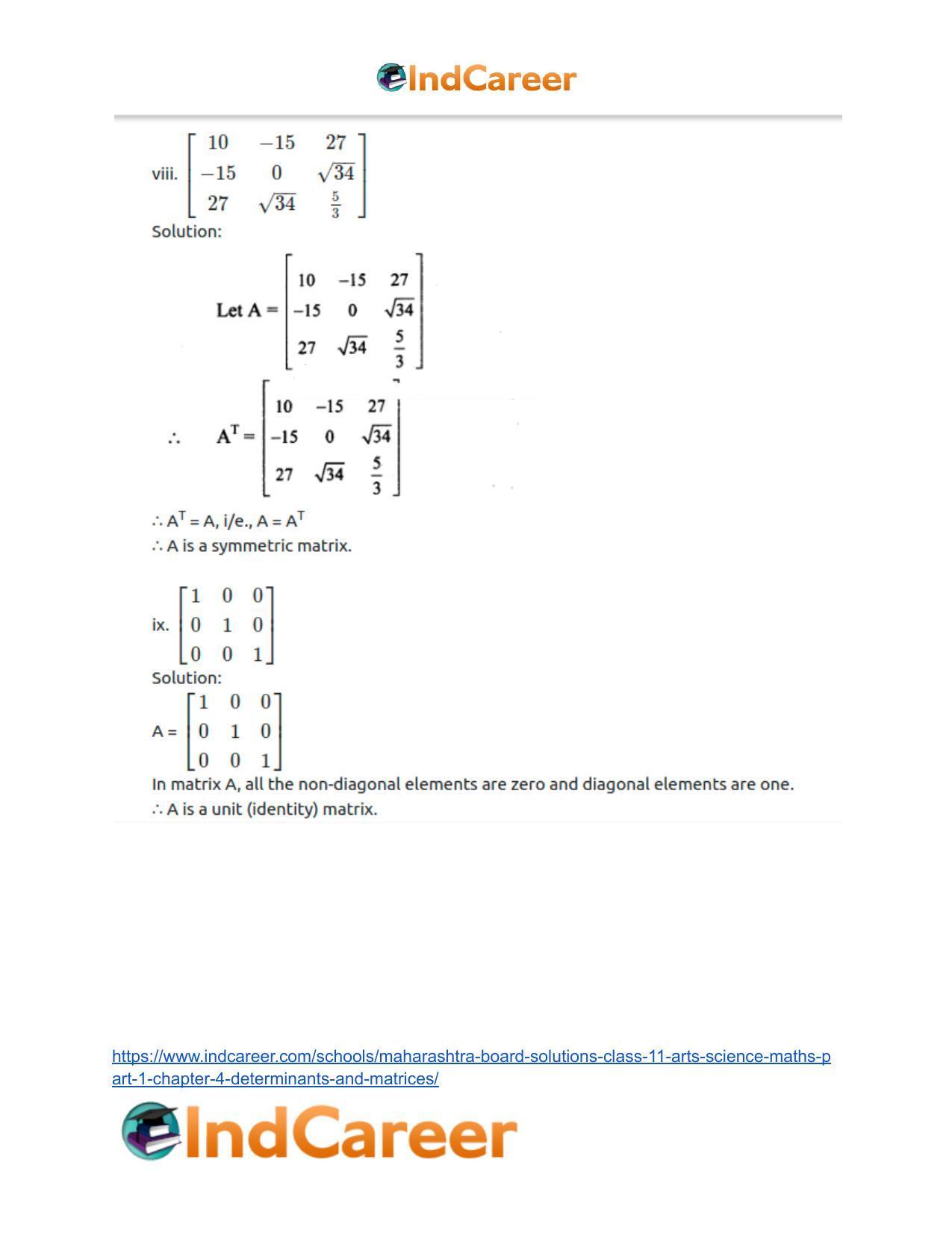 Maharashtra Board Solutions Class 11-Arts & Science Maths (Part 1): Chapter 4- Determinants and Matrices - Page 42
