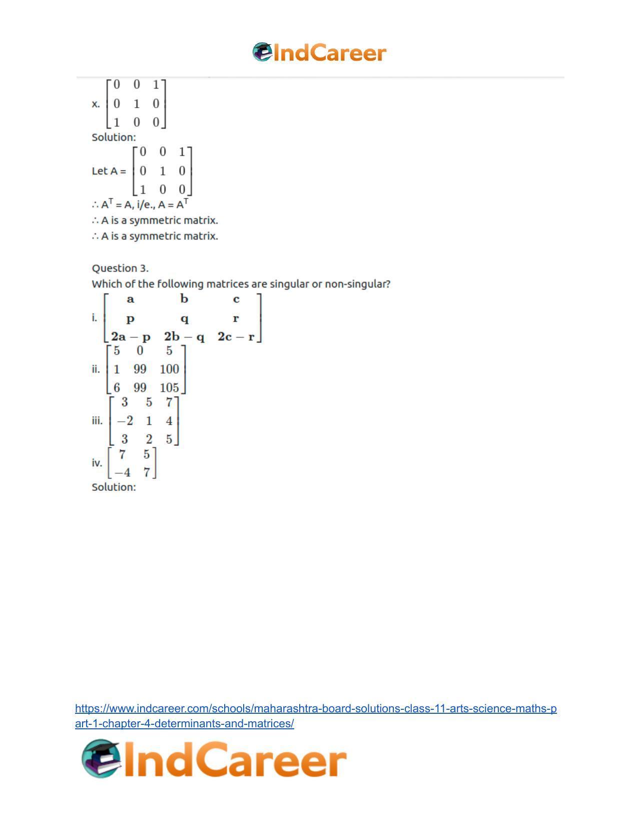 Maharashtra Board Solutions Class 11-Arts & Science Maths (Part 1): Chapter 4- Determinants and Matrices - Page 43