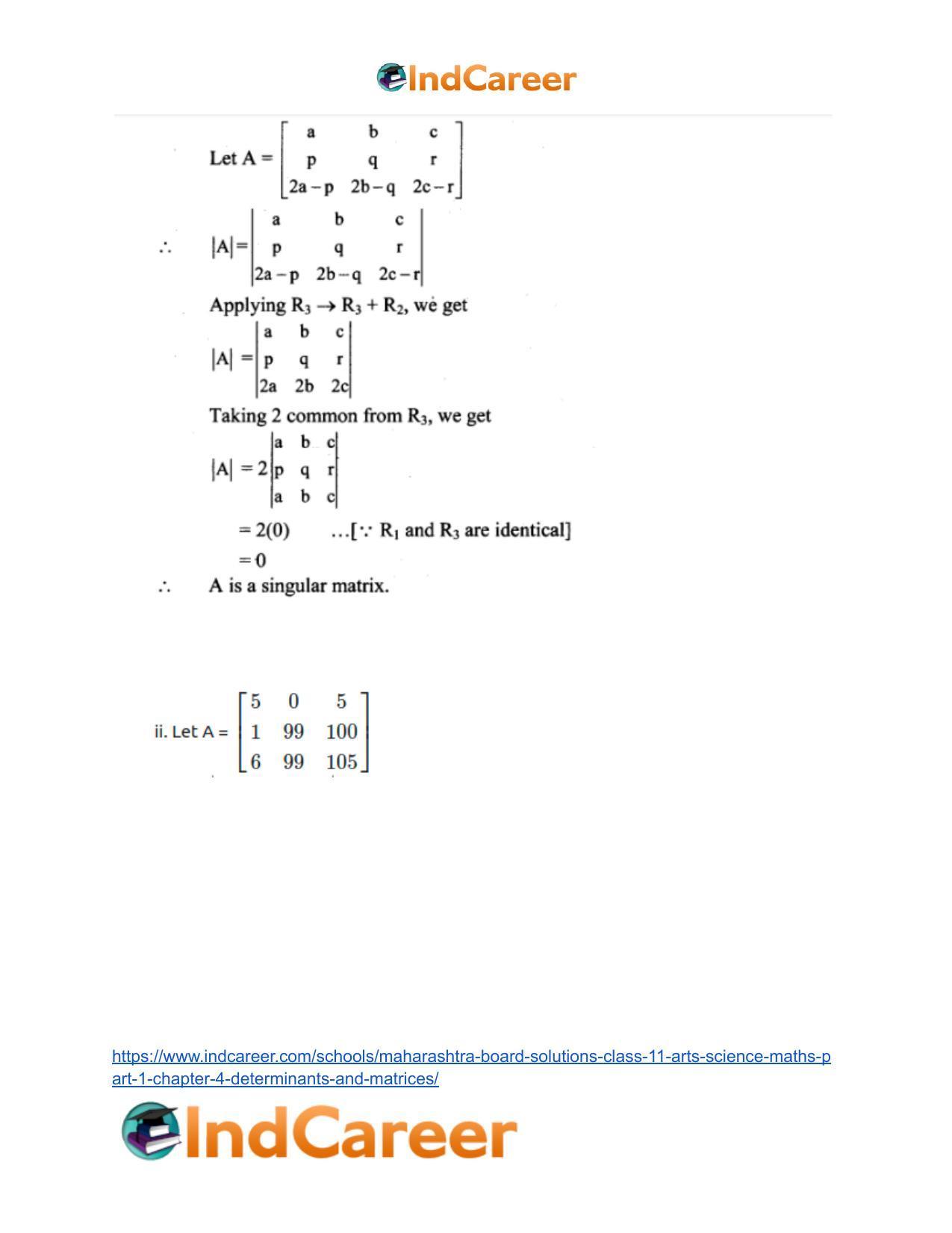 Maharashtra Board Solutions Class 11-Arts & Science Maths (Part 1): Chapter 4- Determinants and Matrices - Page 44