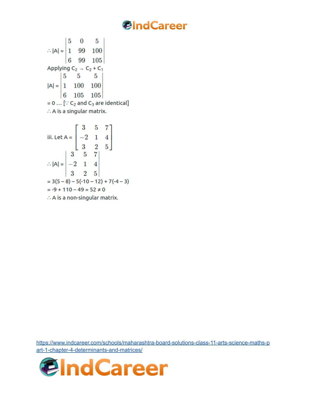 Maharashtra Board Solutions Class 11-Arts & Science Maths (Part 1): Chapter 4- Determinants and Matrices - Page 45