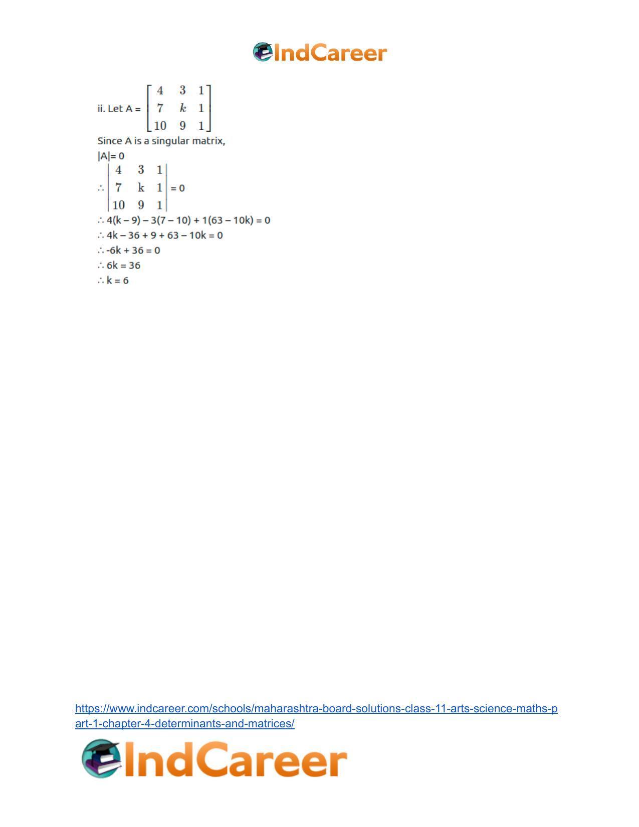 Maharashtra Board Solutions Class 11-Arts & Science Maths (Part 1): Chapter 4- Determinants and Matrices - Page 47