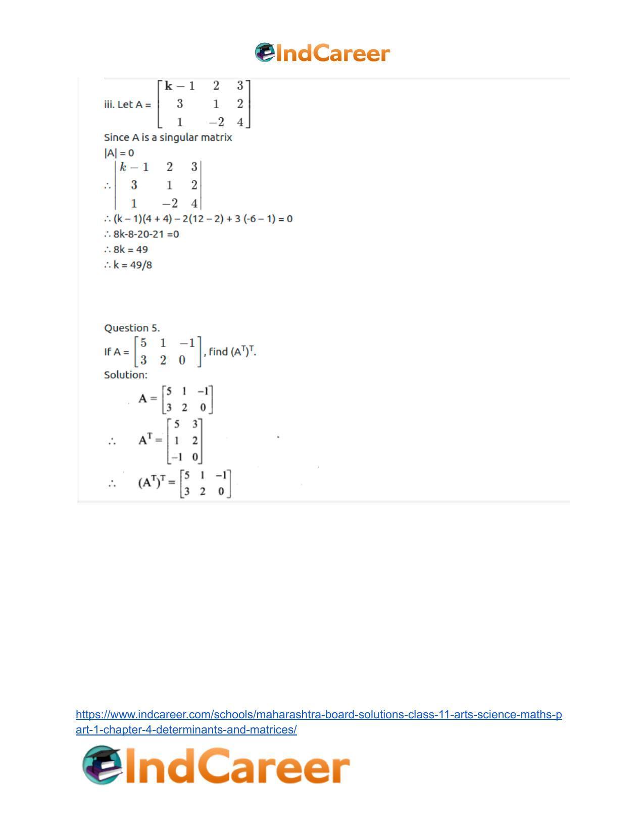 Maharashtra Board Solutions Class 11-Arts & Science Maths (Part 1): Chapter 4- Determinants and Matrices - Page 48