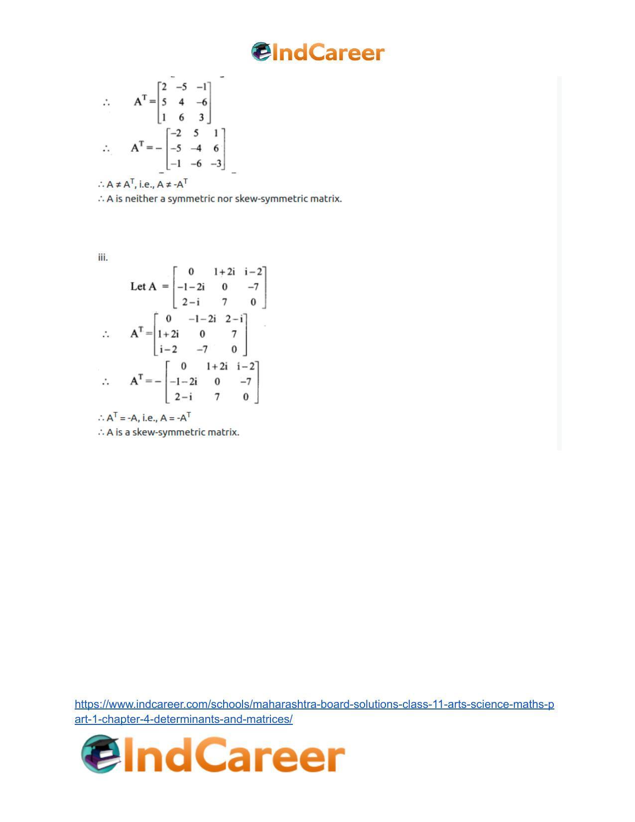Maharashtra Board Solutions Class 11-Arts & Science Maths (Part 1): Chapter 4- Determinants and Matrices - Page 53