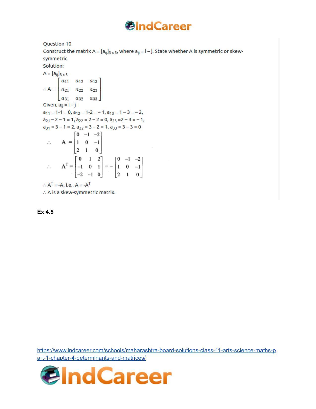 Maharashtra Board Solutions Class 11-Arts & Science Maths (Part 1): Chapter 4- Determinants and Matrices - Page 54