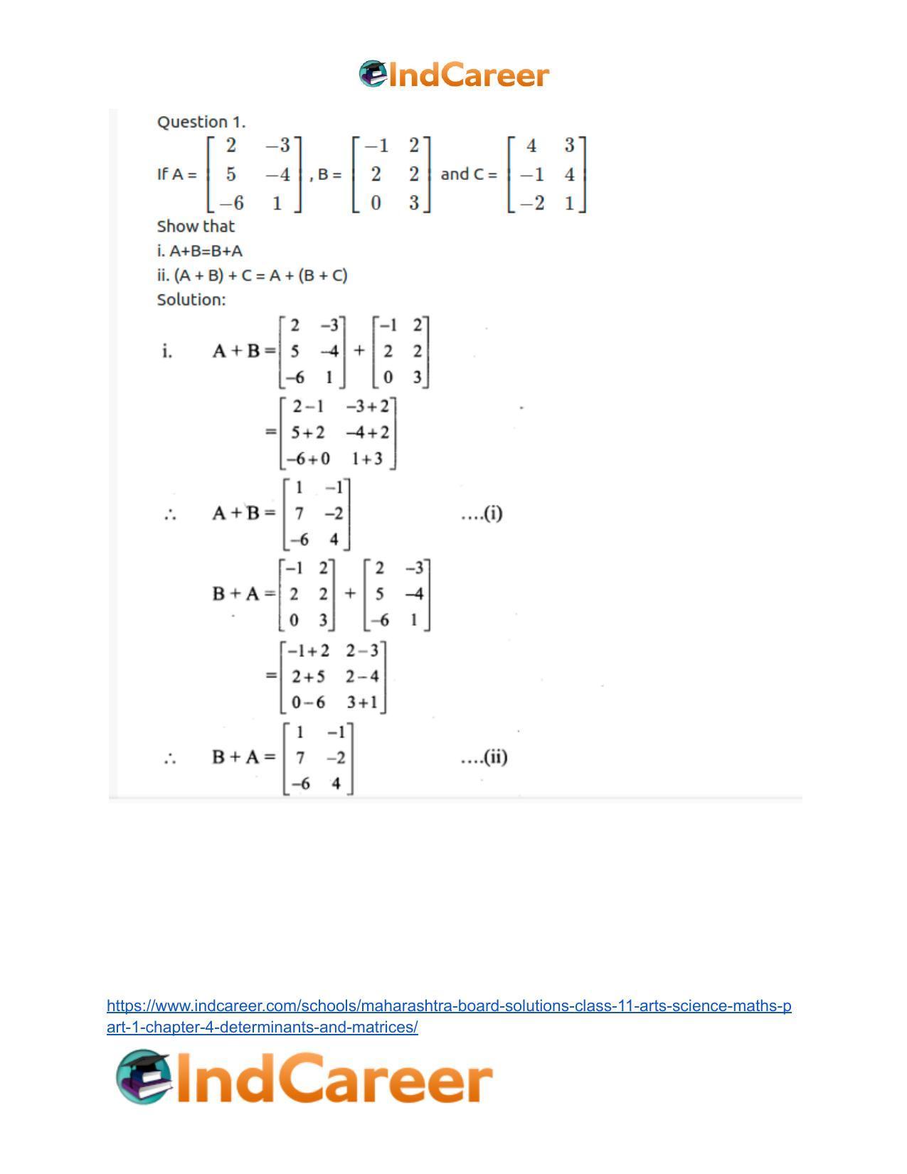 Maharashtra Board Solutions Class 11-Arts & Science Maths (Part 1): Chapter 4- Determinants and Matrices - Page 55