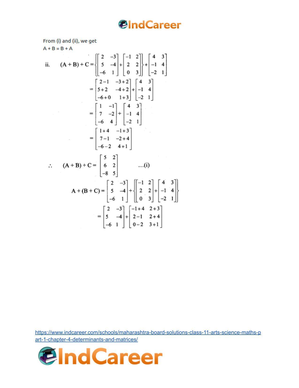 Maharashtra Board Solutions Class 11-Arts & Science Maths (Part 1): Chapter 4- Determinants and Matrices - Page 56