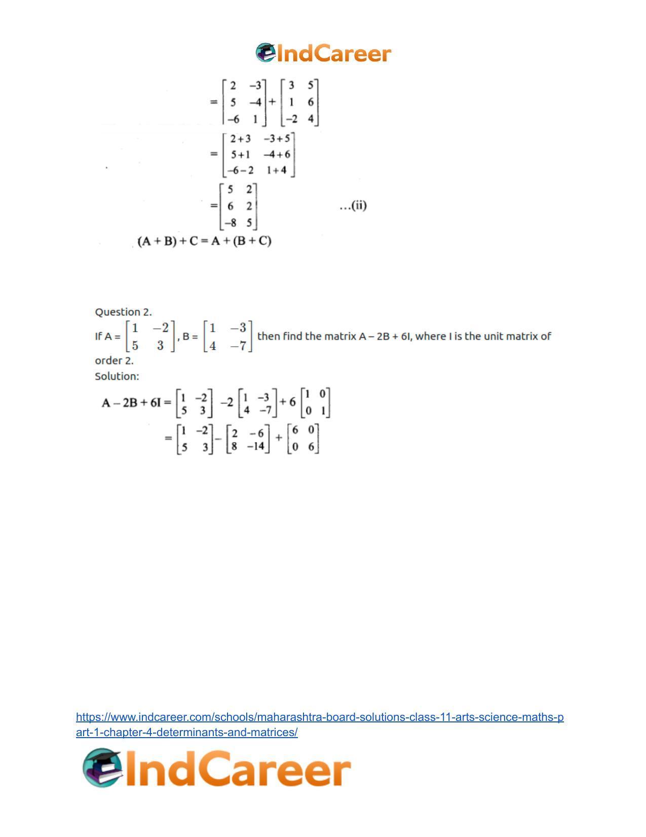Maharashtra Board Solutions Class 11-Arts & Science Maths (Part 1): Chapter 4- Determinants and Matrices - Page 57