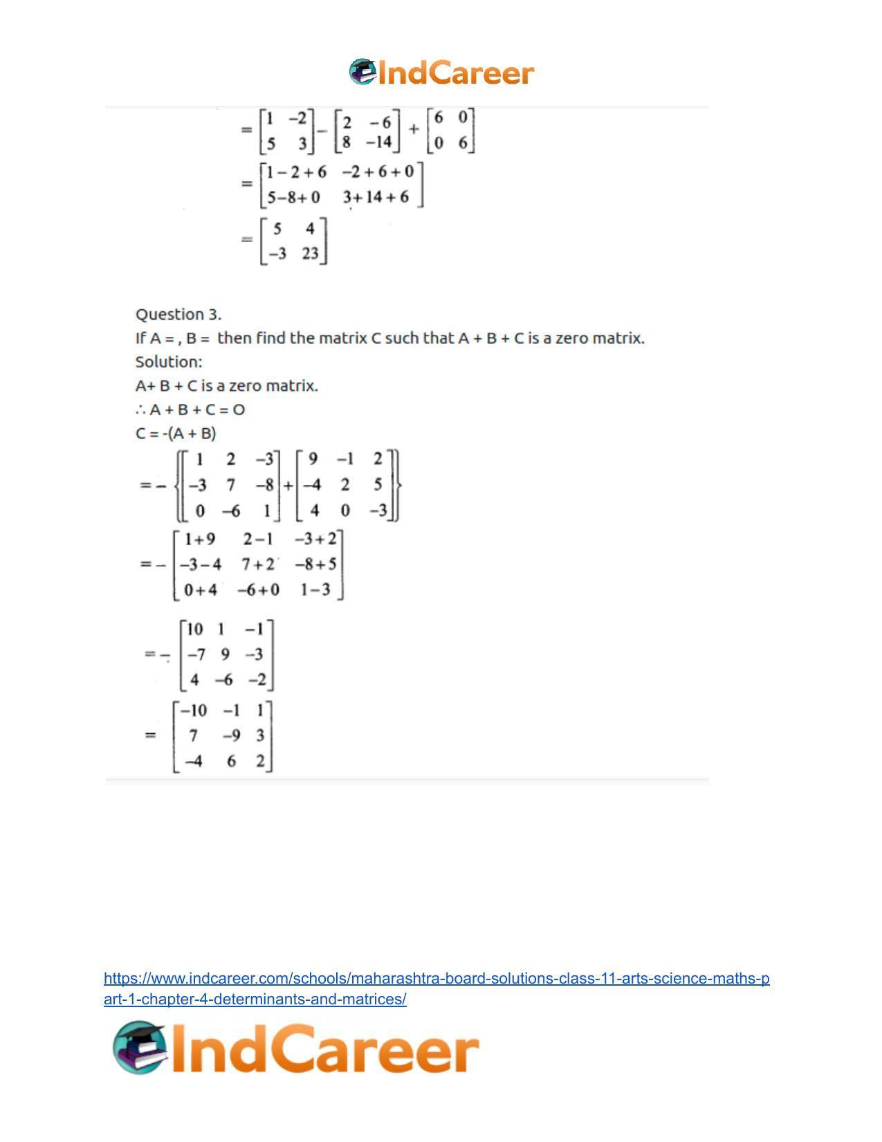 Maharashtra Board Solutions Class 11-Arts & Science Maths (Part 1): Chapter 4- Determinants and Matrices - Page 58