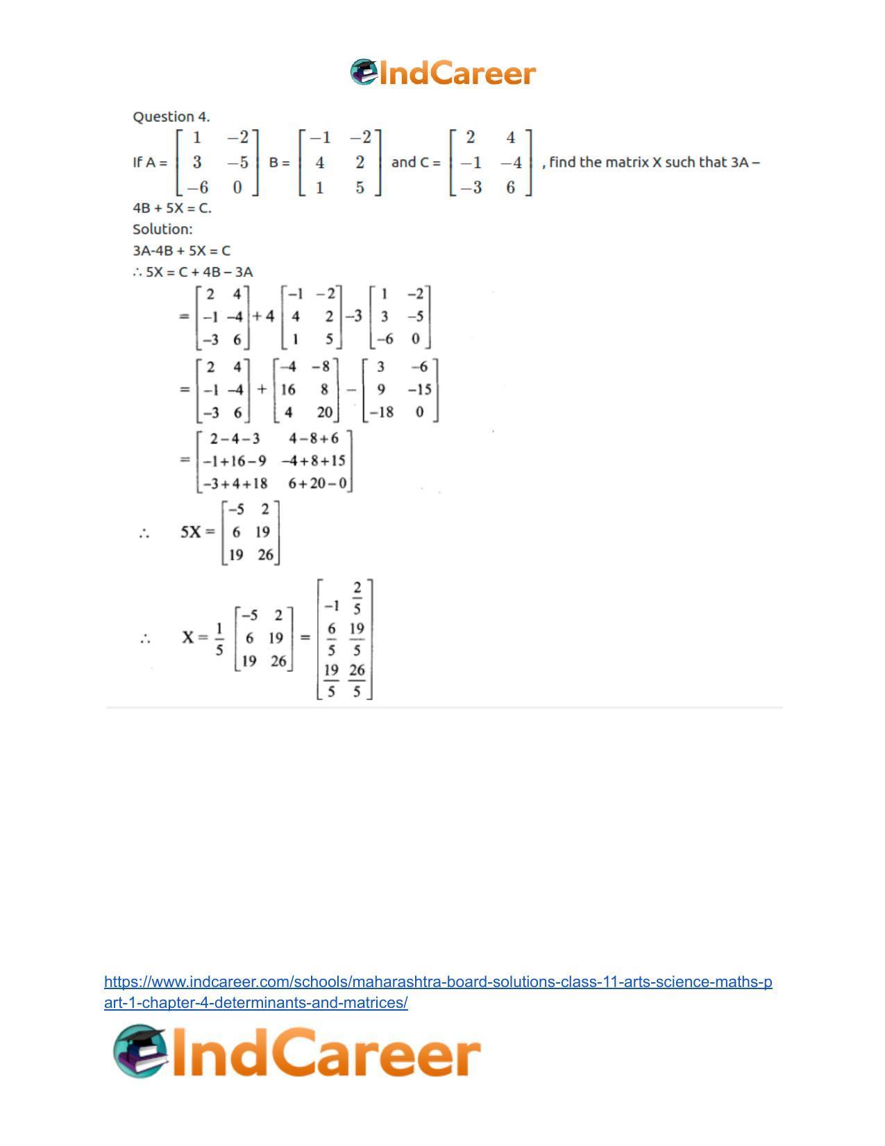 Maharashtra Board Solutions Class 11-Arts & Science Maths (Part 1): Chapter 4- Determinants and Matrices - Page 59