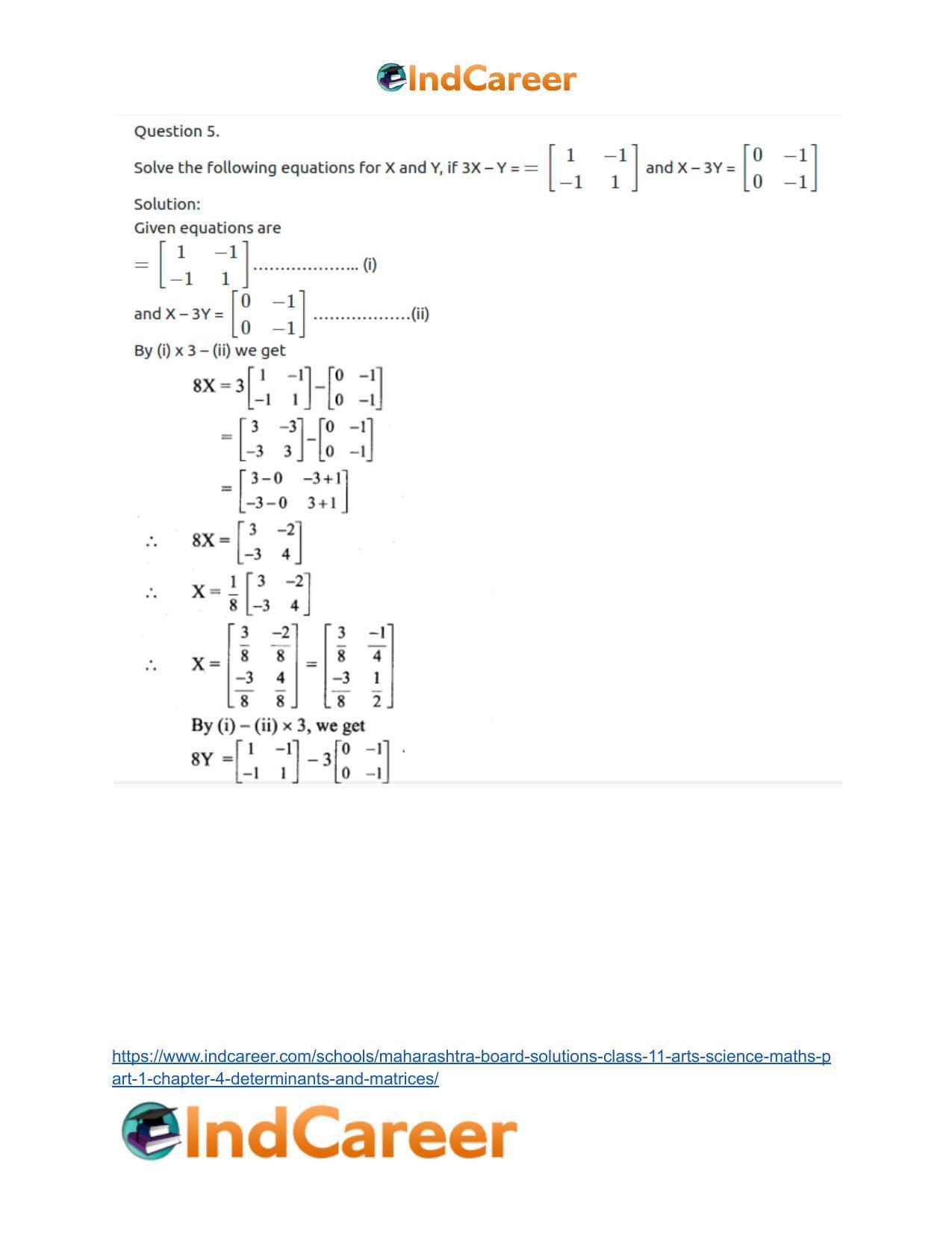 Maharashtra Board Solutions Class 11-Arts & Science Maths (Part 1): Chapter 4- Determinants and Matrices - Page 60