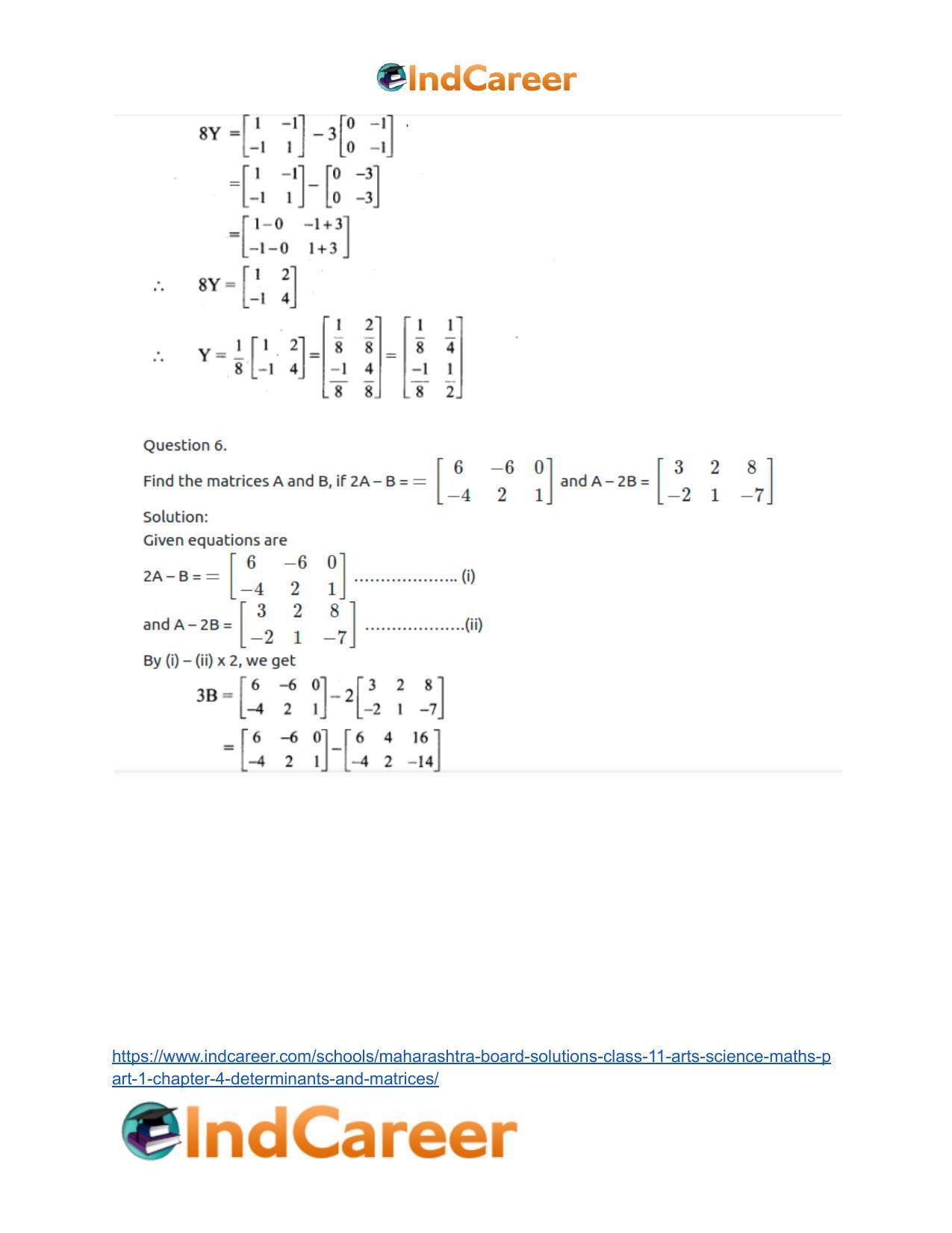 Maharashtra Board Solutions Class 11-Arts & Science Maths (Part 1): Chapter 4- Determinants and Matrices - Page 61