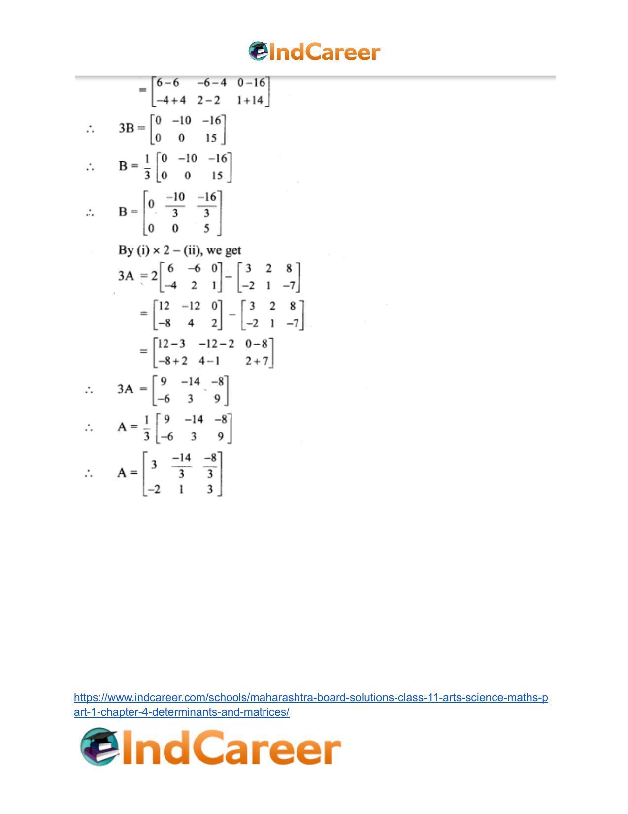 Maharashtra Board Solutions Class 11-Arts & Science Maths (Part 1): Chapter 4- Determinants and Matrices - Page 62
