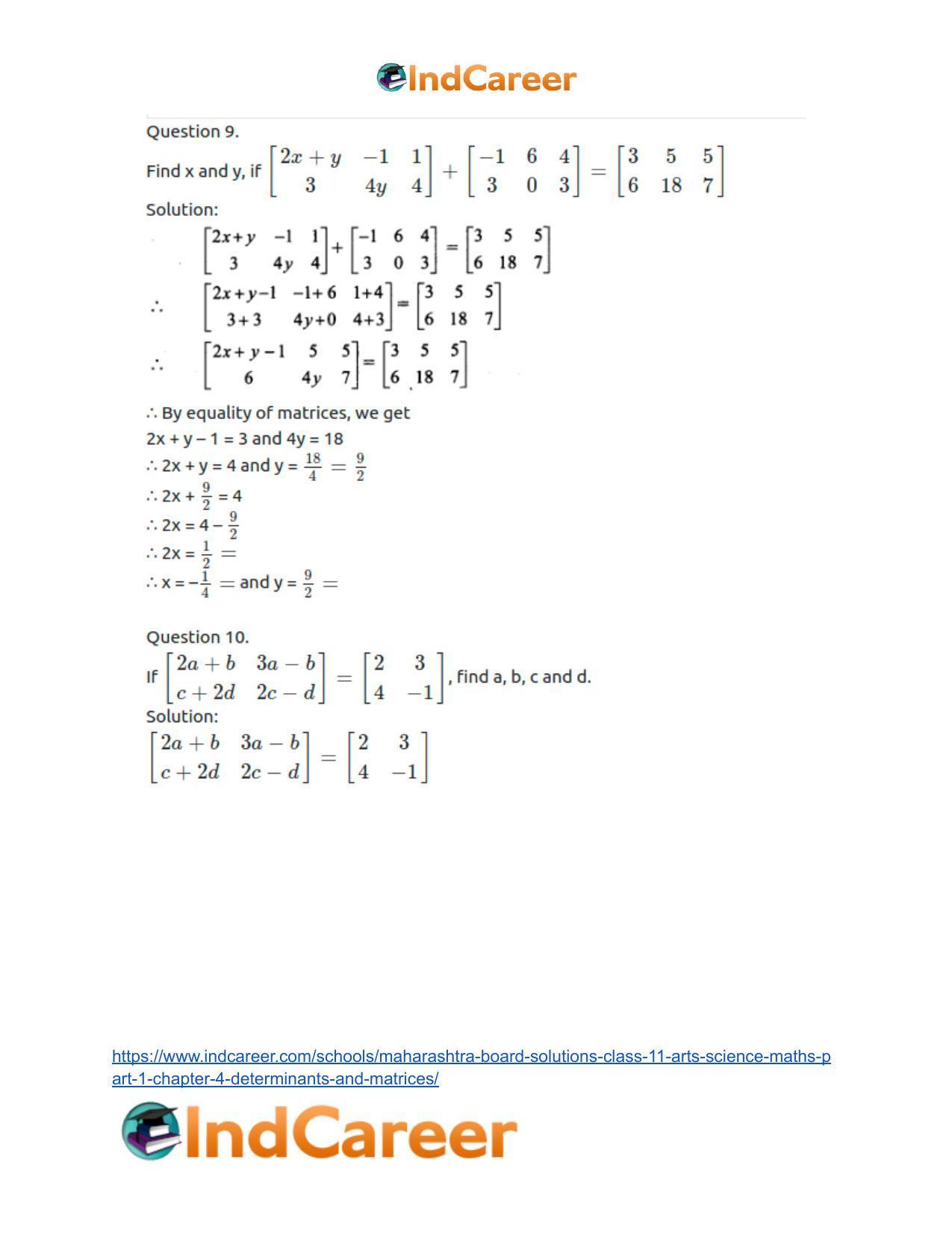 Maharashtra Board Solutions Class 11-Arts & Science Maths (Part 1): Chapter 4- Determinants and Matrices - Page 64