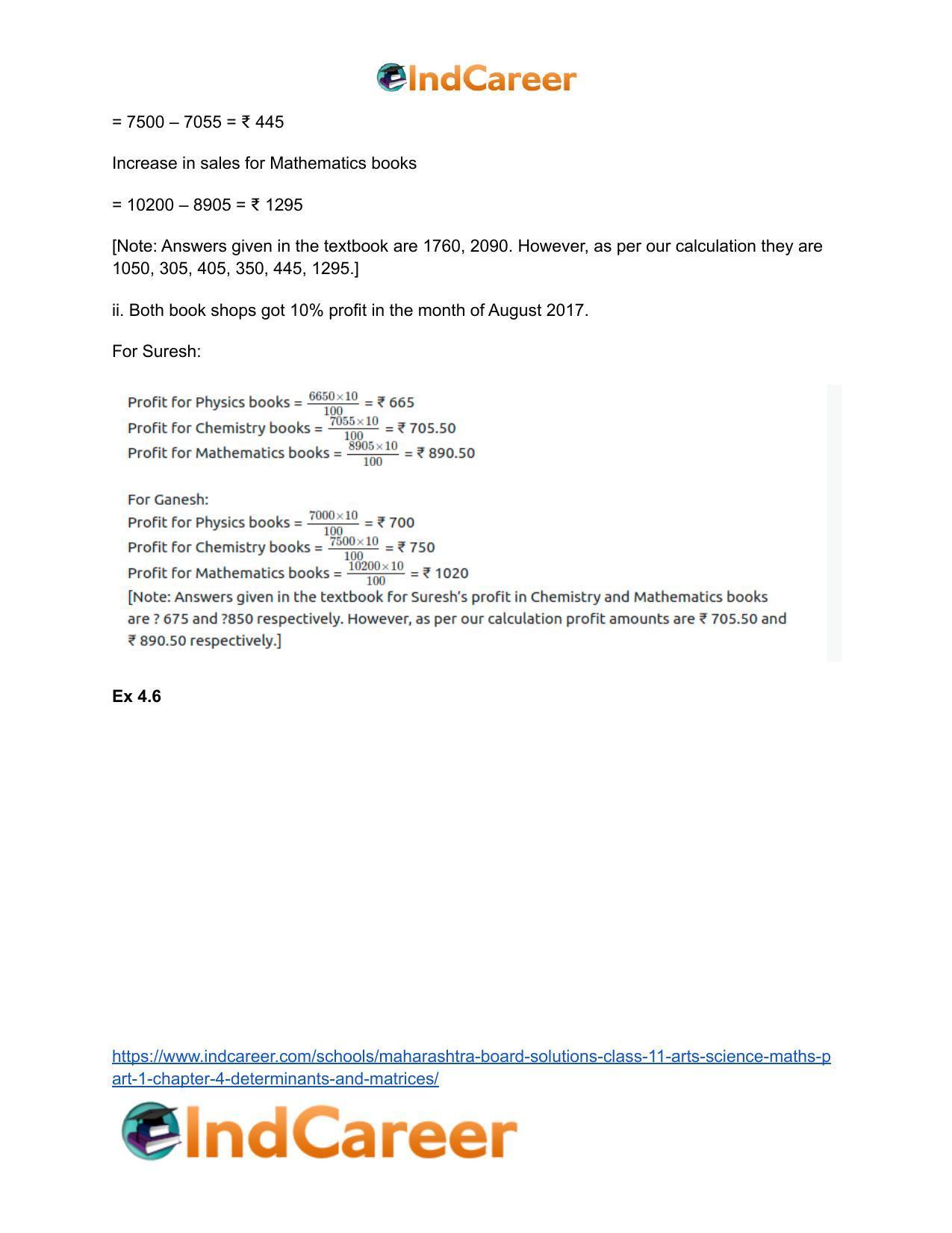 Maharashtra Board Solutions Class 11-Arts & Science Maths (Part 1): Chapter 4- Determinants and Matrices - Page 67